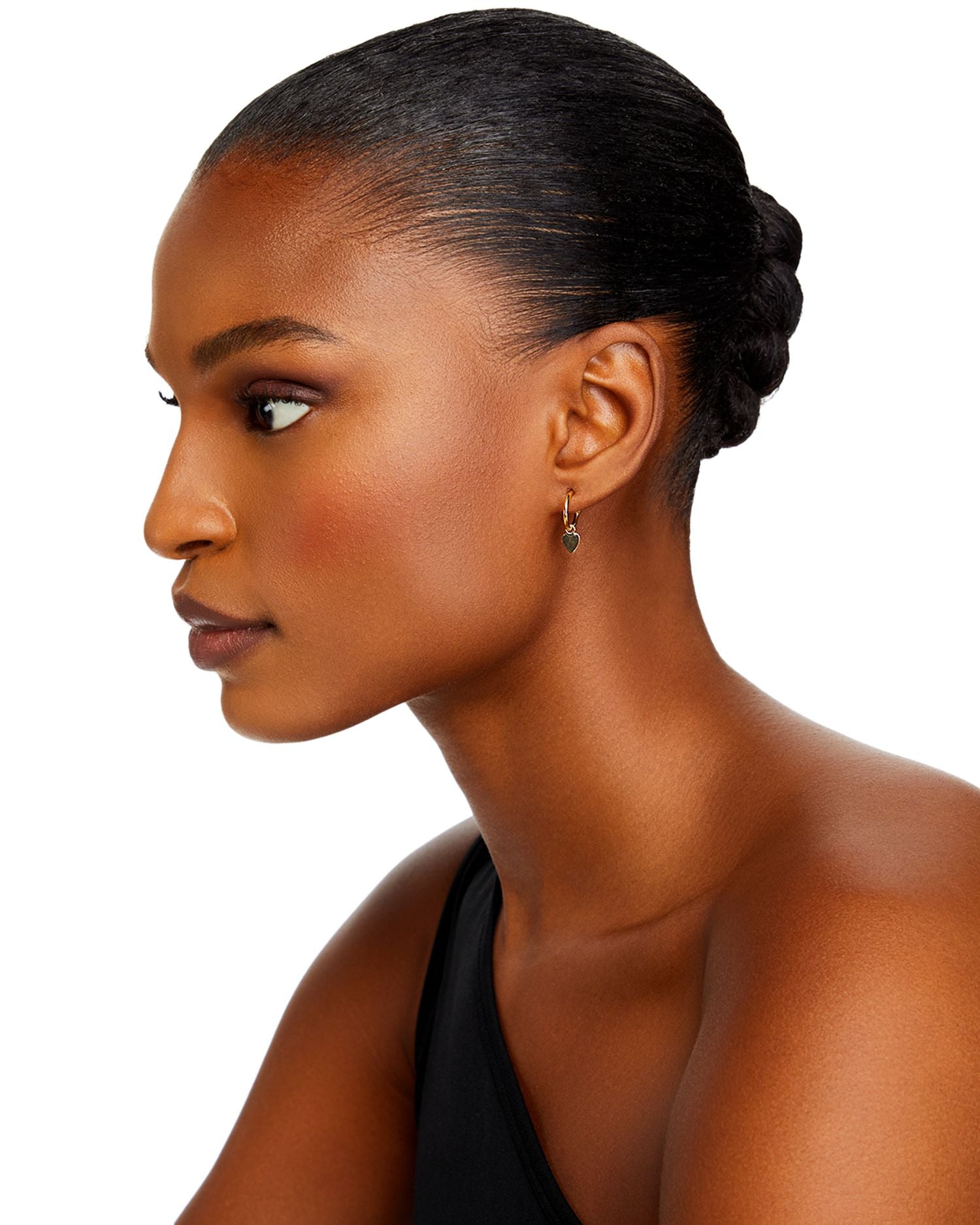 14K Yellow Gold Small Dangling Heart Hoop Earrings - Exclusive