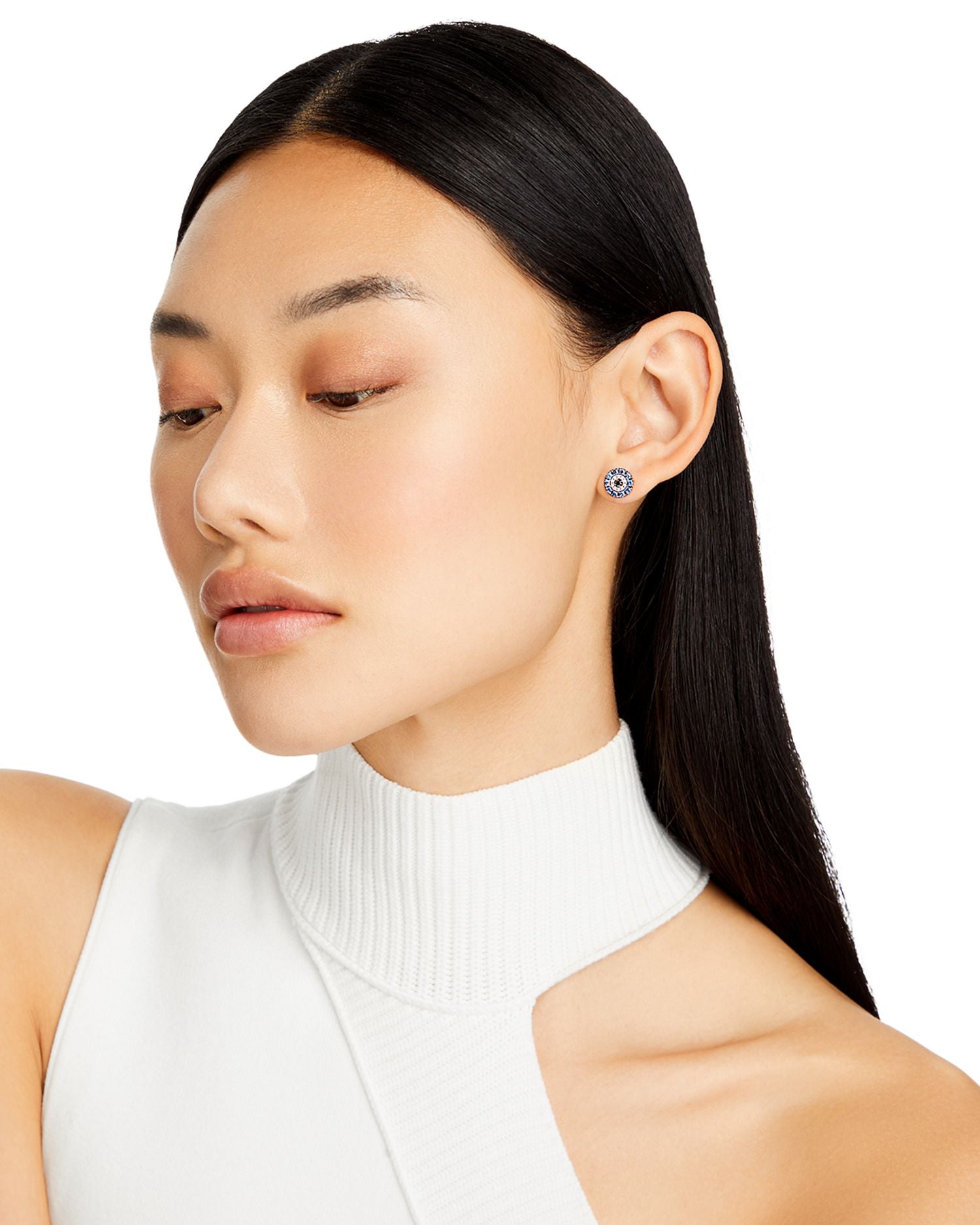 Diamond & Sapphire Evil Eye Earrings in 14K White Gold - Exclusive