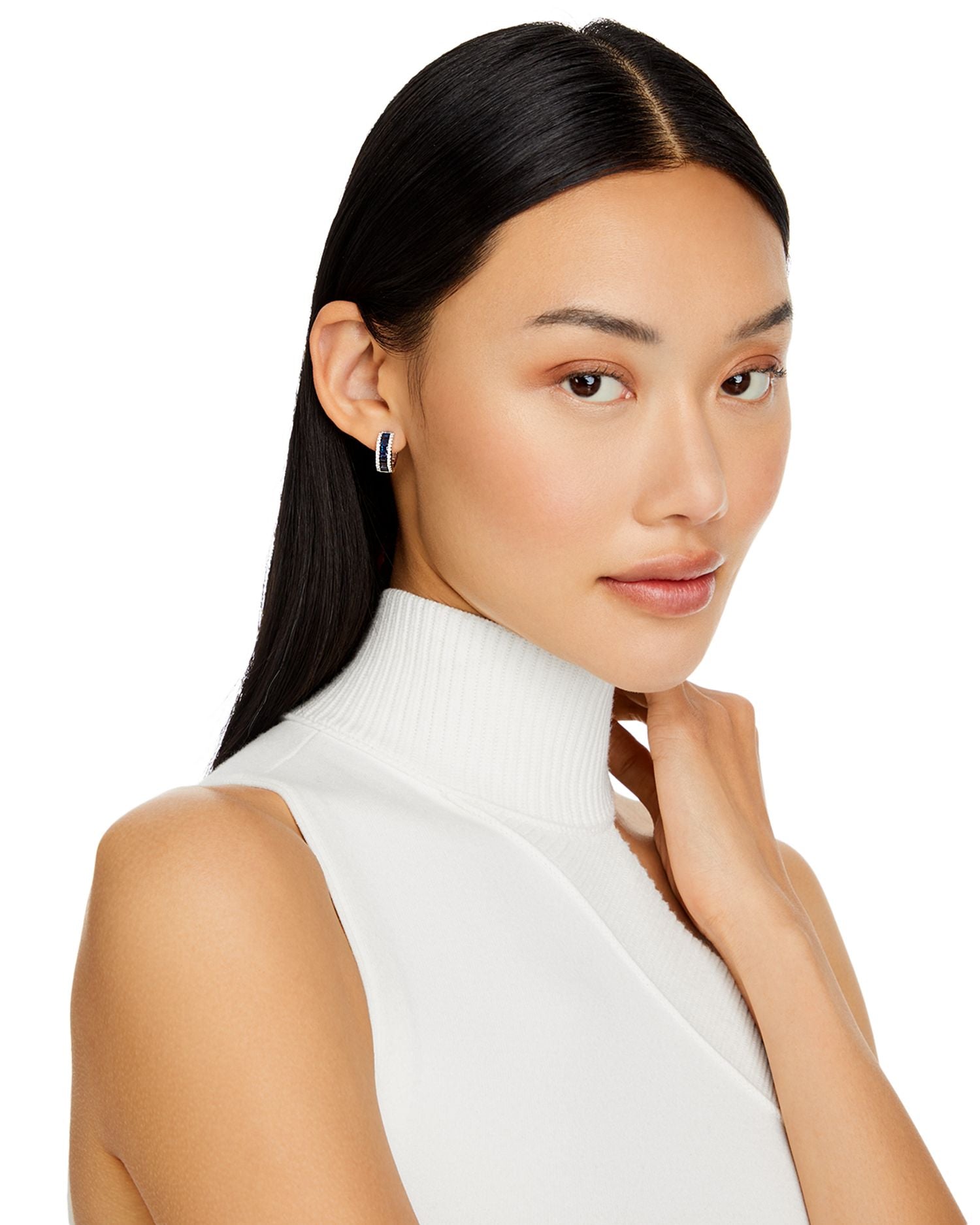 Blue Sapphire and Diamond Hoop Earrings in 14K White Gold - Exclusive