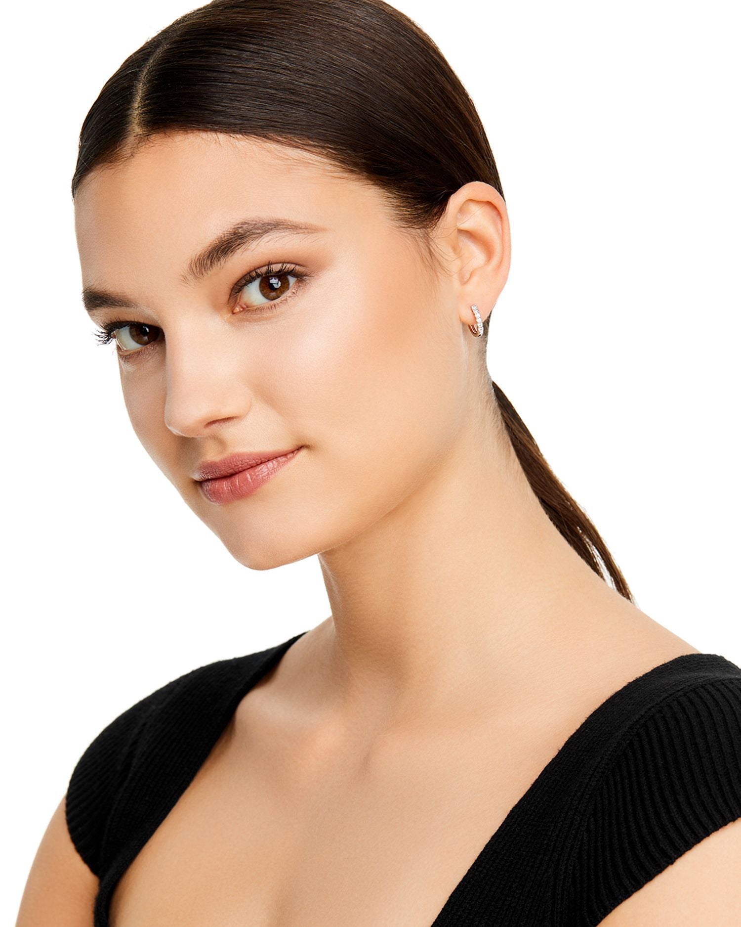 Diamond Milgrain Huggie Hoop Earrings in 14K White Gold, 0.10 ct. t.w. - Exclusive