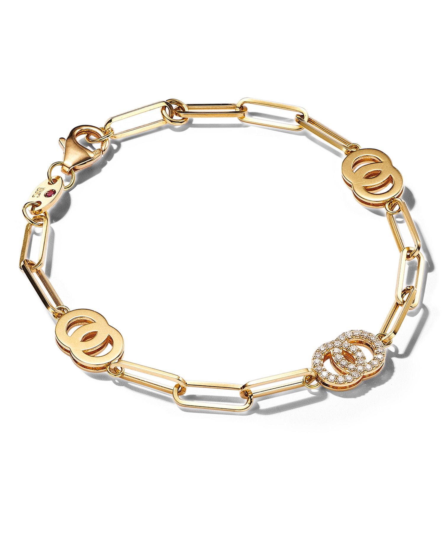 18K Yellow Gold Double O Paperclip Link Bracelet with Diamonds - 150th Anniversary Exclusive