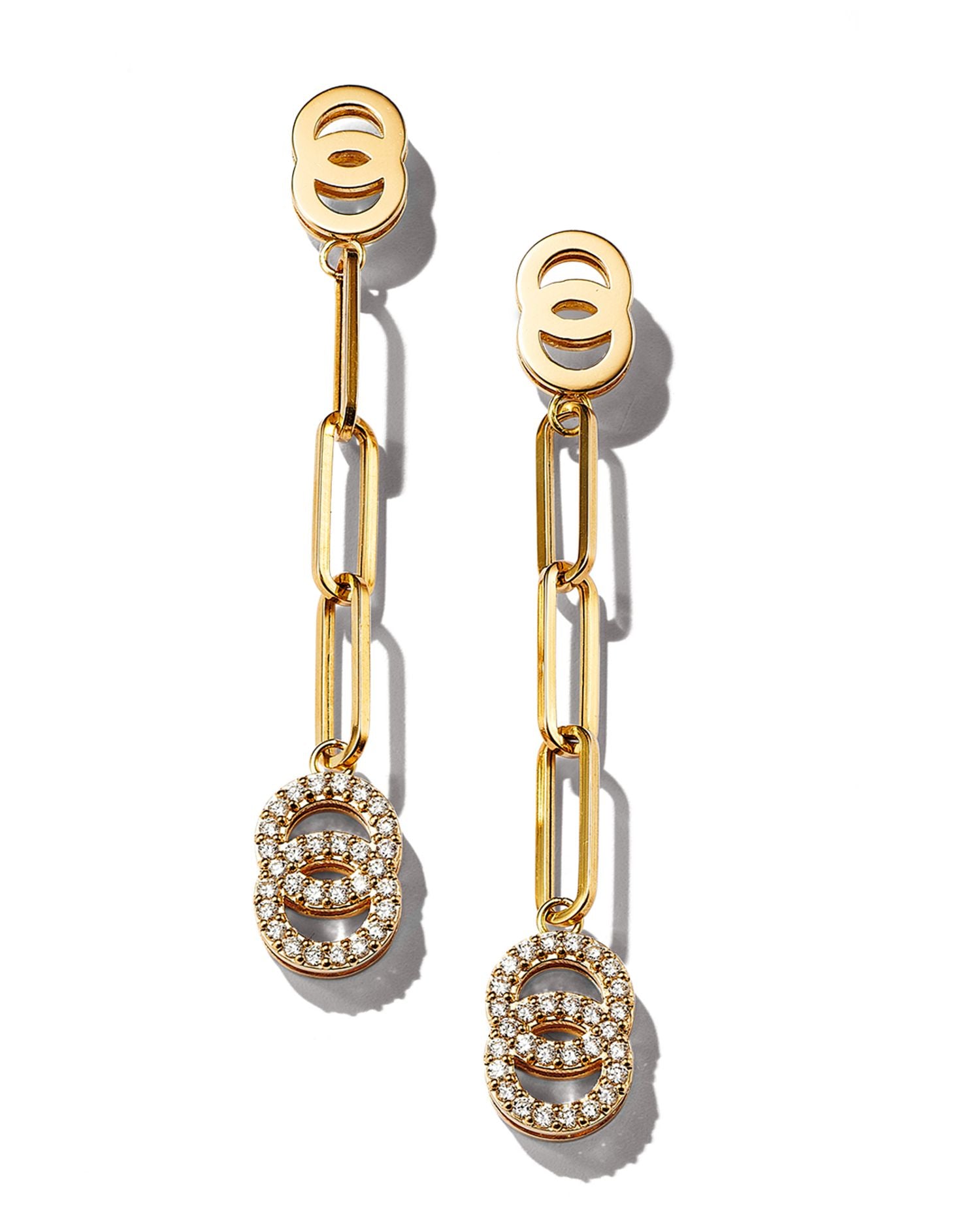 18K Yellow Gold Double O Paperclip Link Earrings with Diamonds - 150th Anniversary Exclusive