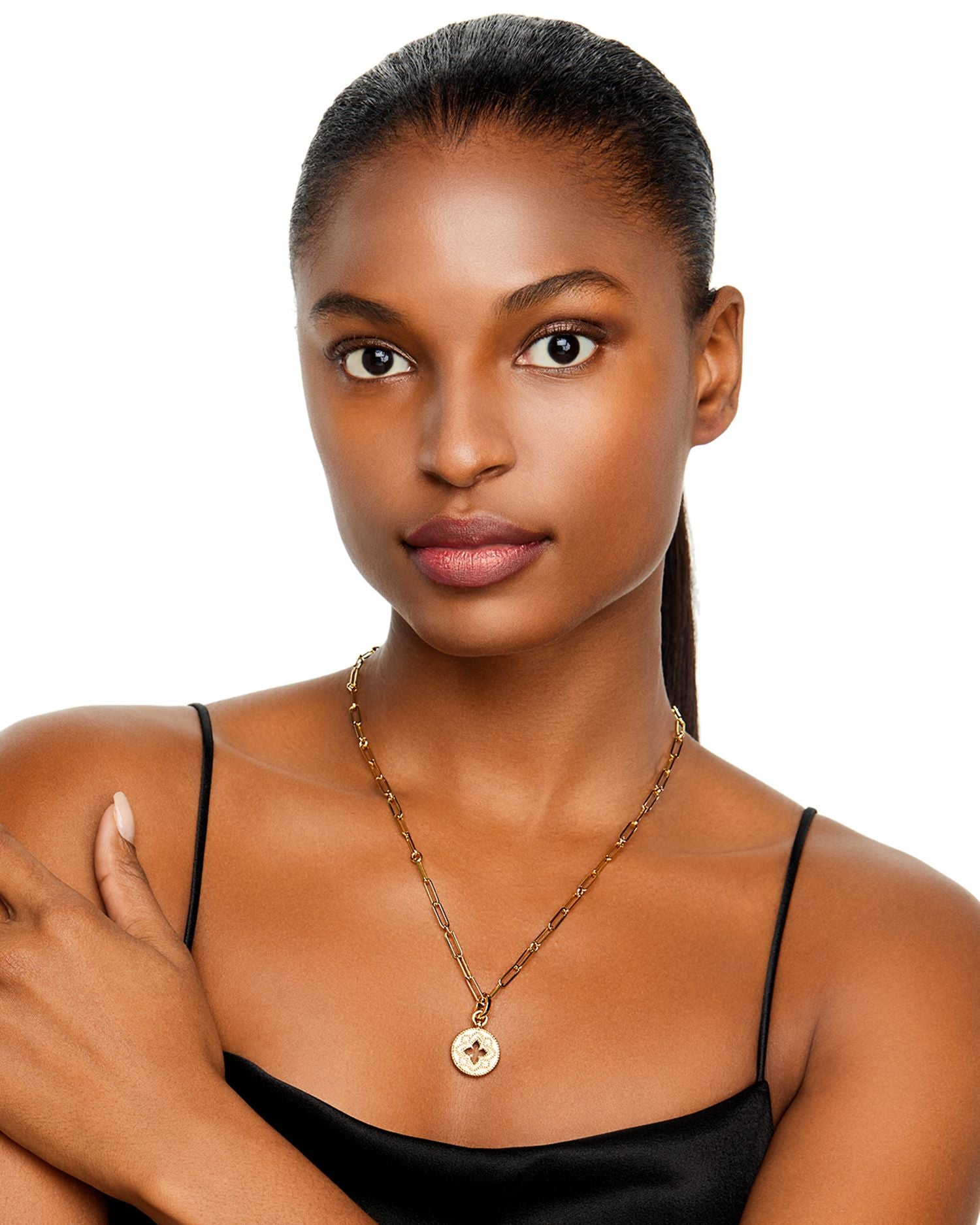 18K Yellow Gold Venetian Princess Diamond Open Floral Medallion Pendant Necklace, 19'