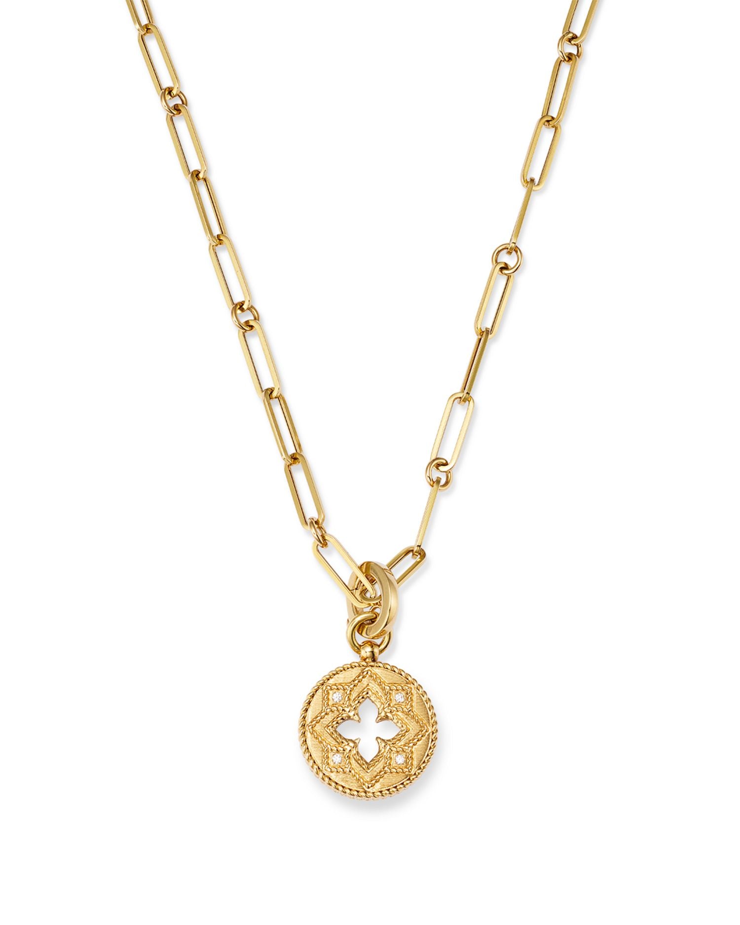 18K Yellow Gold Venetian Princess Diamond Open Floral Medallion Pendant Necklace, 19'