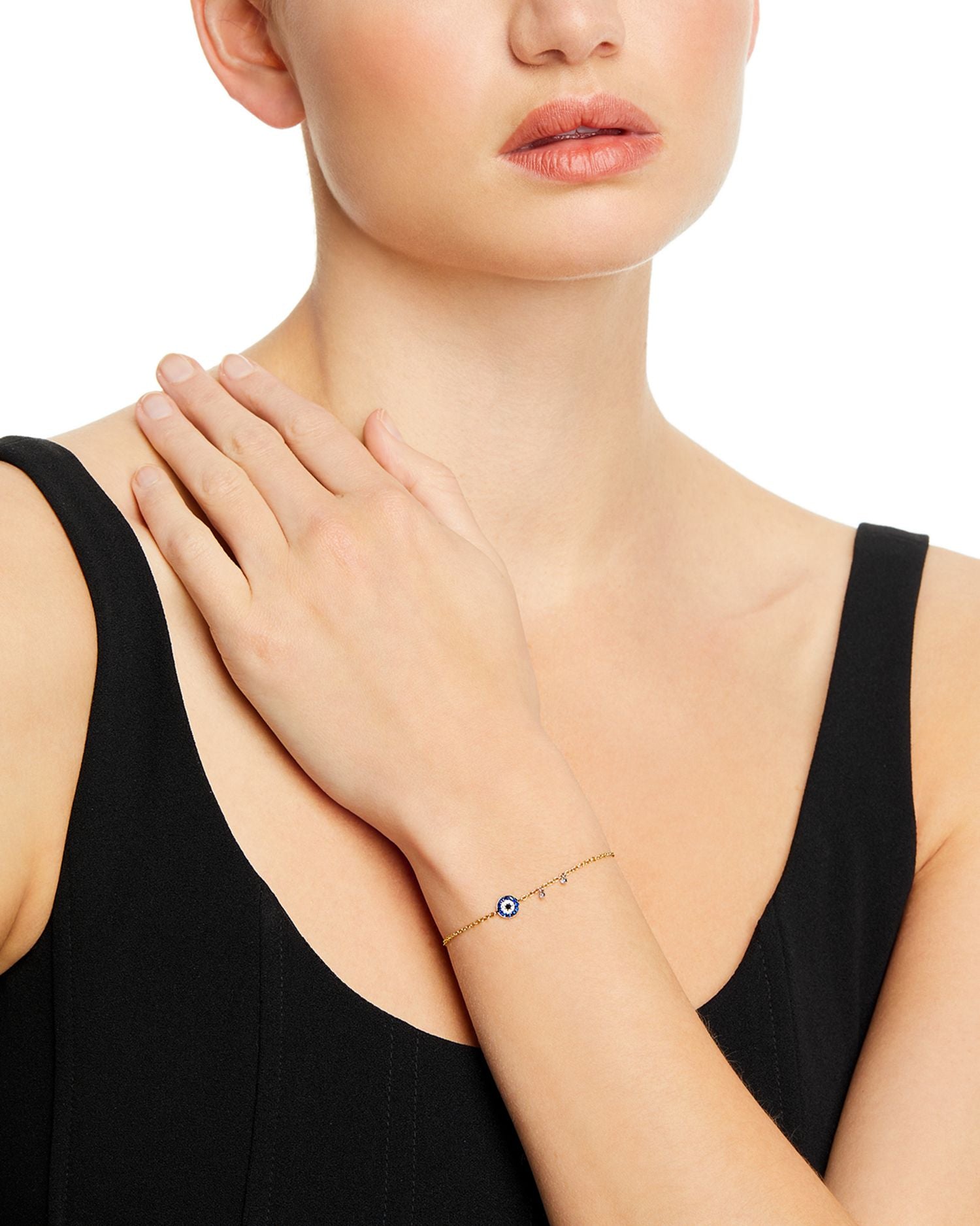 14K Yellow Gold & 14K White Gold Blue Sapphire & Diamond Evil Eye Bracelet