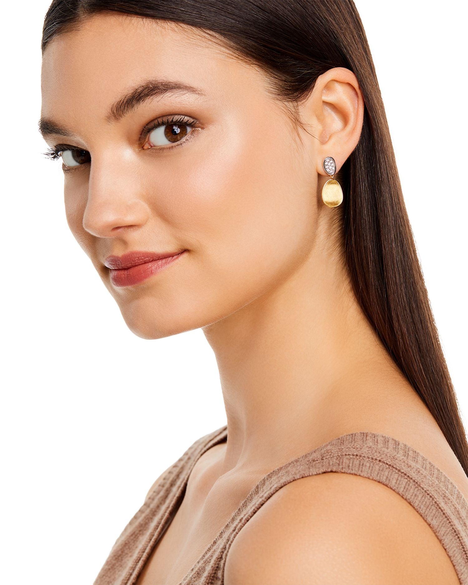 18K Yellow & White Gold Lunaria Diamond Double Drop Earrings