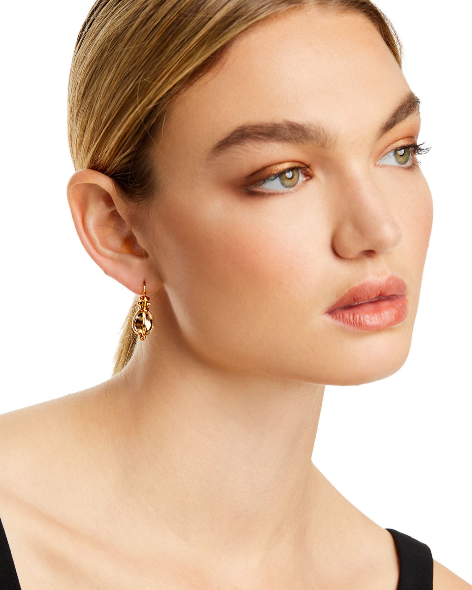 Temple St. Clair 18K Yellow Gold Oval Crystal Amulet Earrings