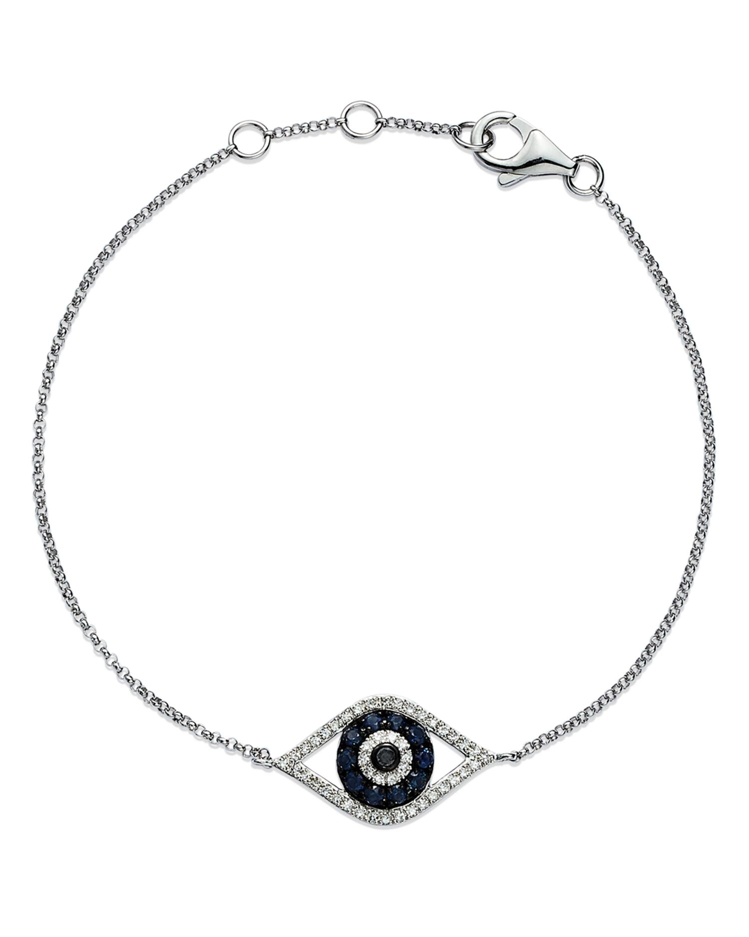 Diamond and Blue Sapphire Evil Eye Bracelet in 14K White Gold - Exclusive