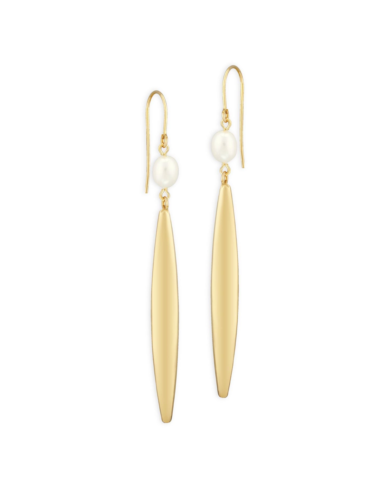 Cultured Freshwater Pearl Flat Oval Drop Earrings in 14K Yellow Gold - Exclusive