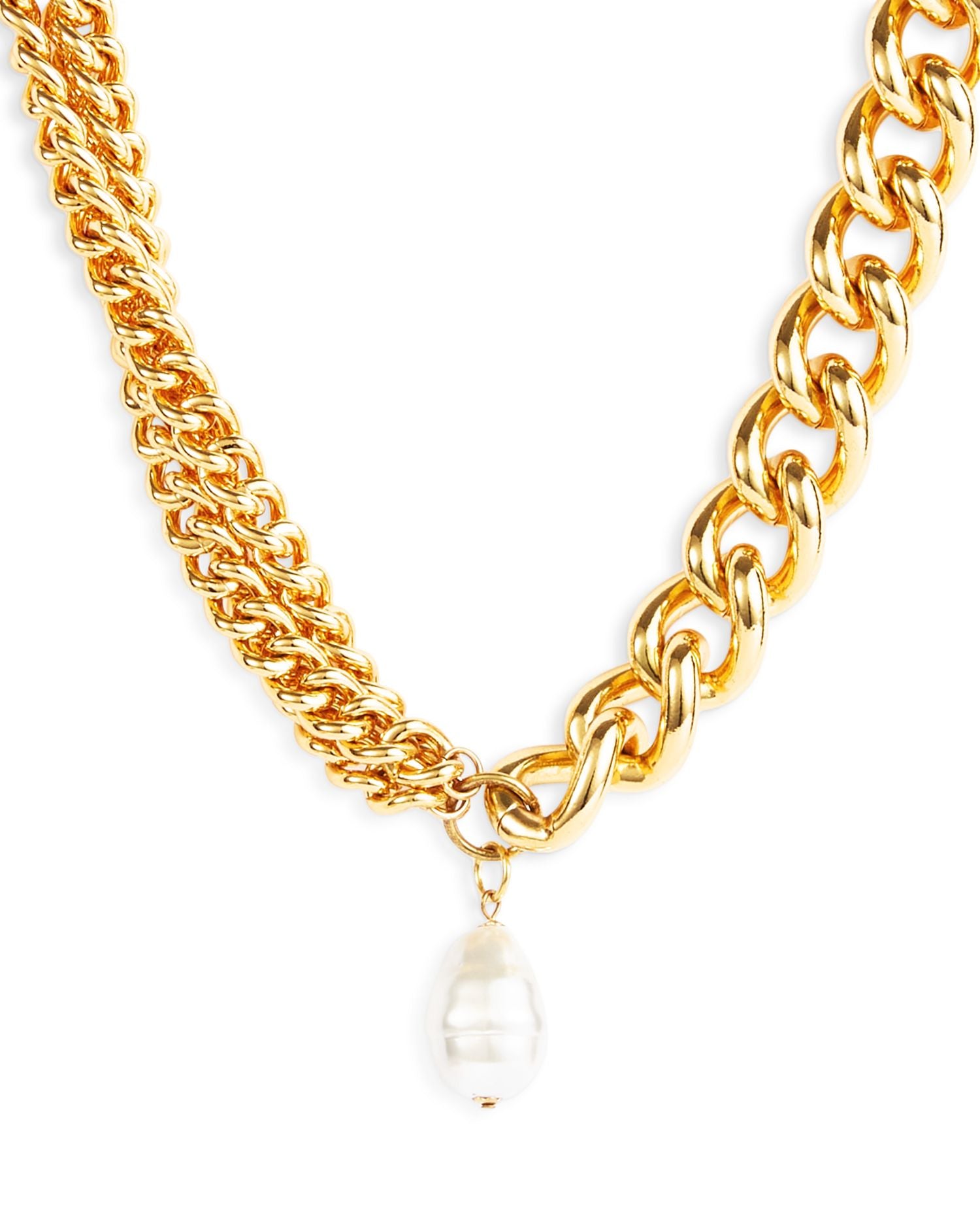 Imitation Pearl Chain Link Pendant Necklace in Gold Tone, 18'