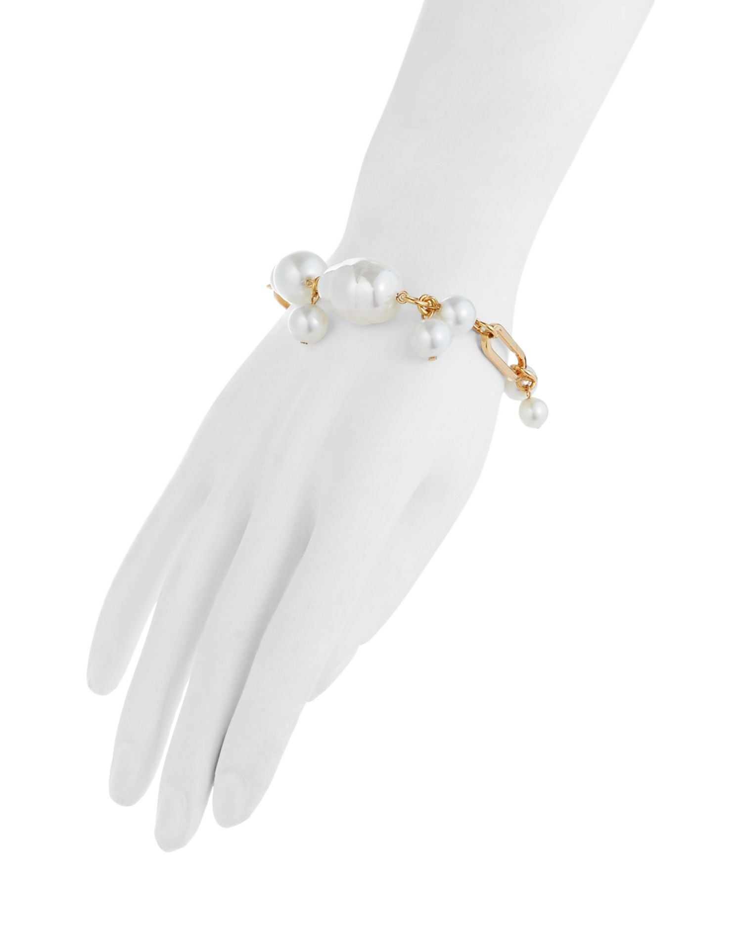 Imitation Pearl Cluster Link Bracelet in Gold Tone
