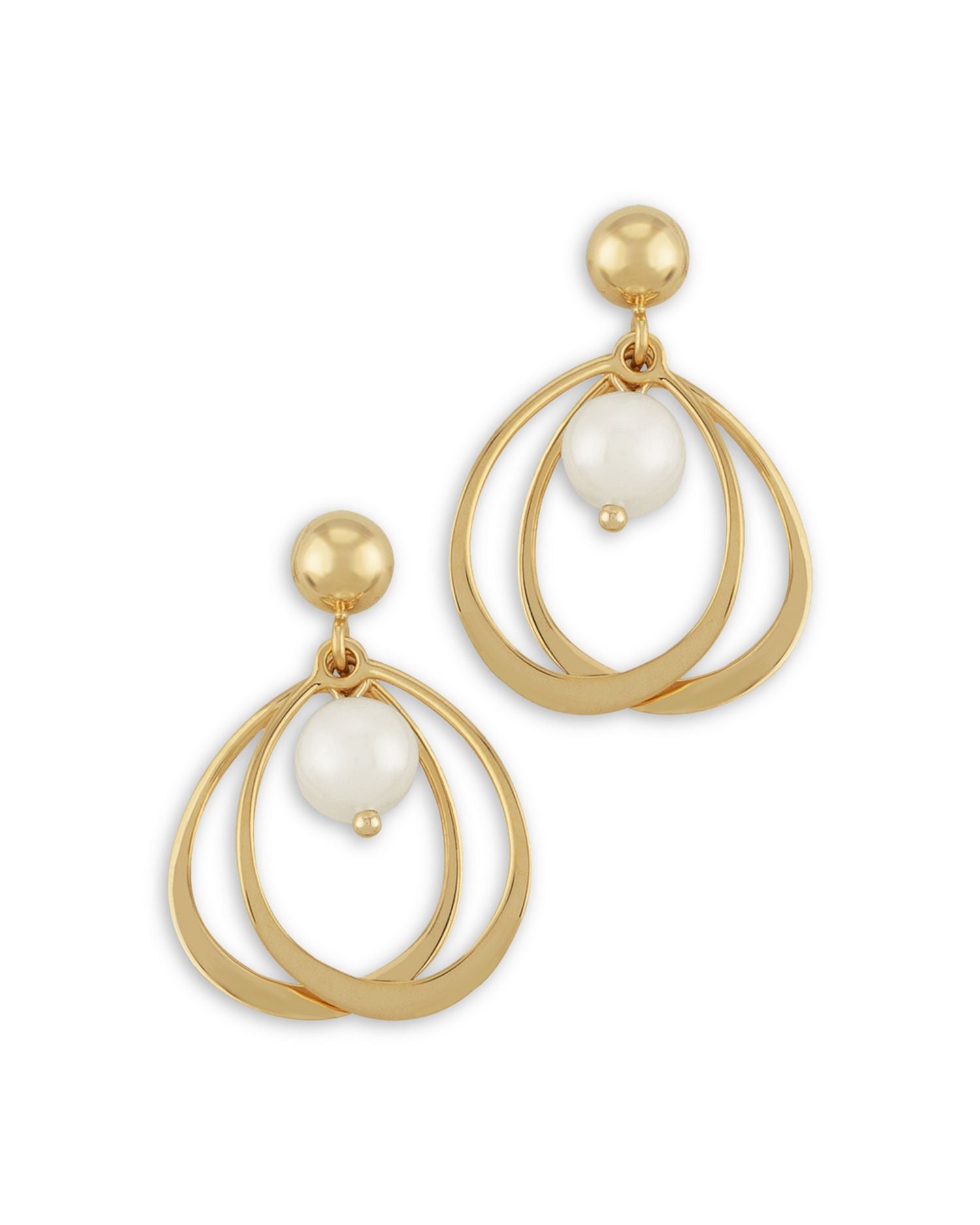 Cultured Freshwater Pearl Double Wire Drop Earrings in 14K Yellow Gold - Exclusive