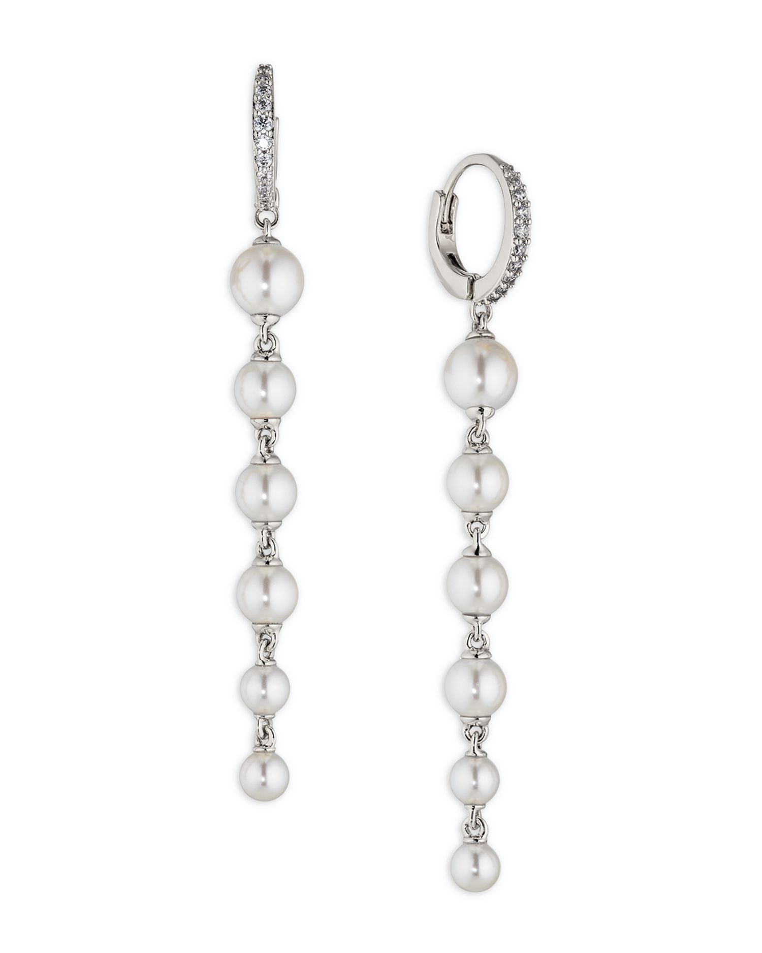 Nacre Pearl Linear Drop Pavé Hoop Earrings