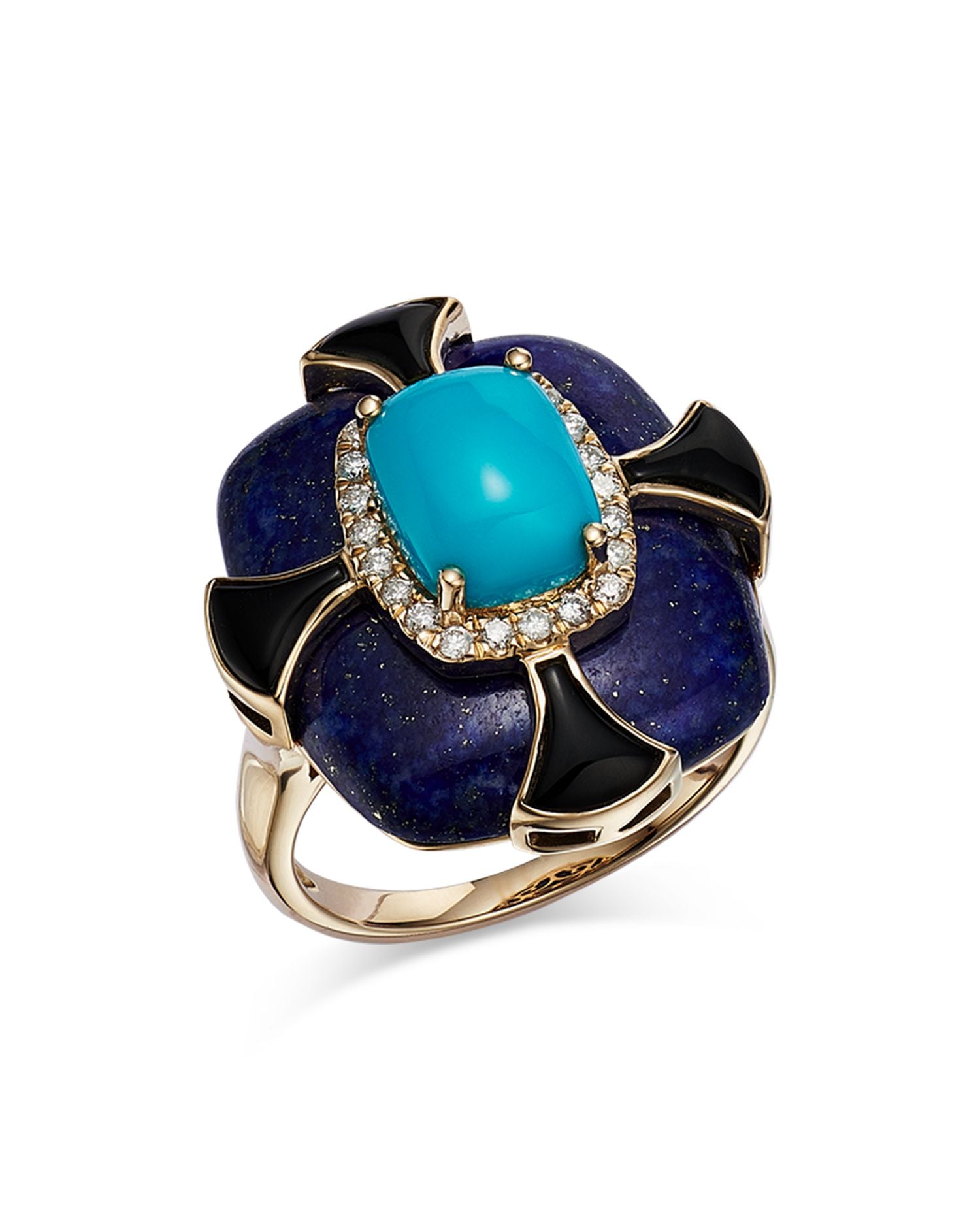 Turquoise, Onyx, Lapis Lazuli & Diamond Statement Ring in 14K Yellow Gold - Exclusive