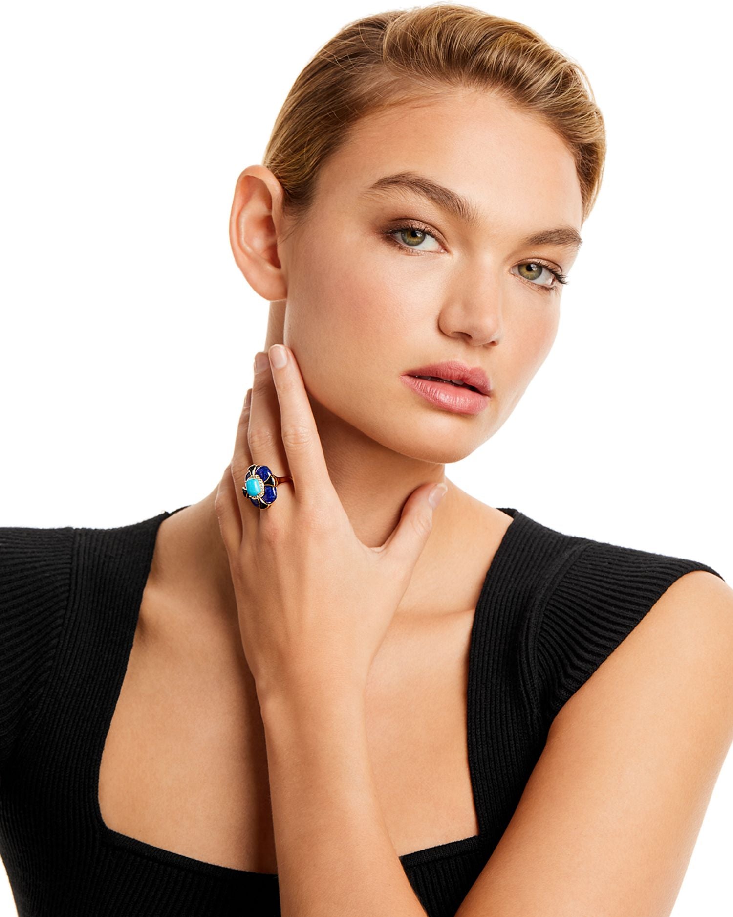 Turquoise, Onyx, Lapis Lazuli & Diamond Statement Ring in 14K Yellow Gold - Exclusive