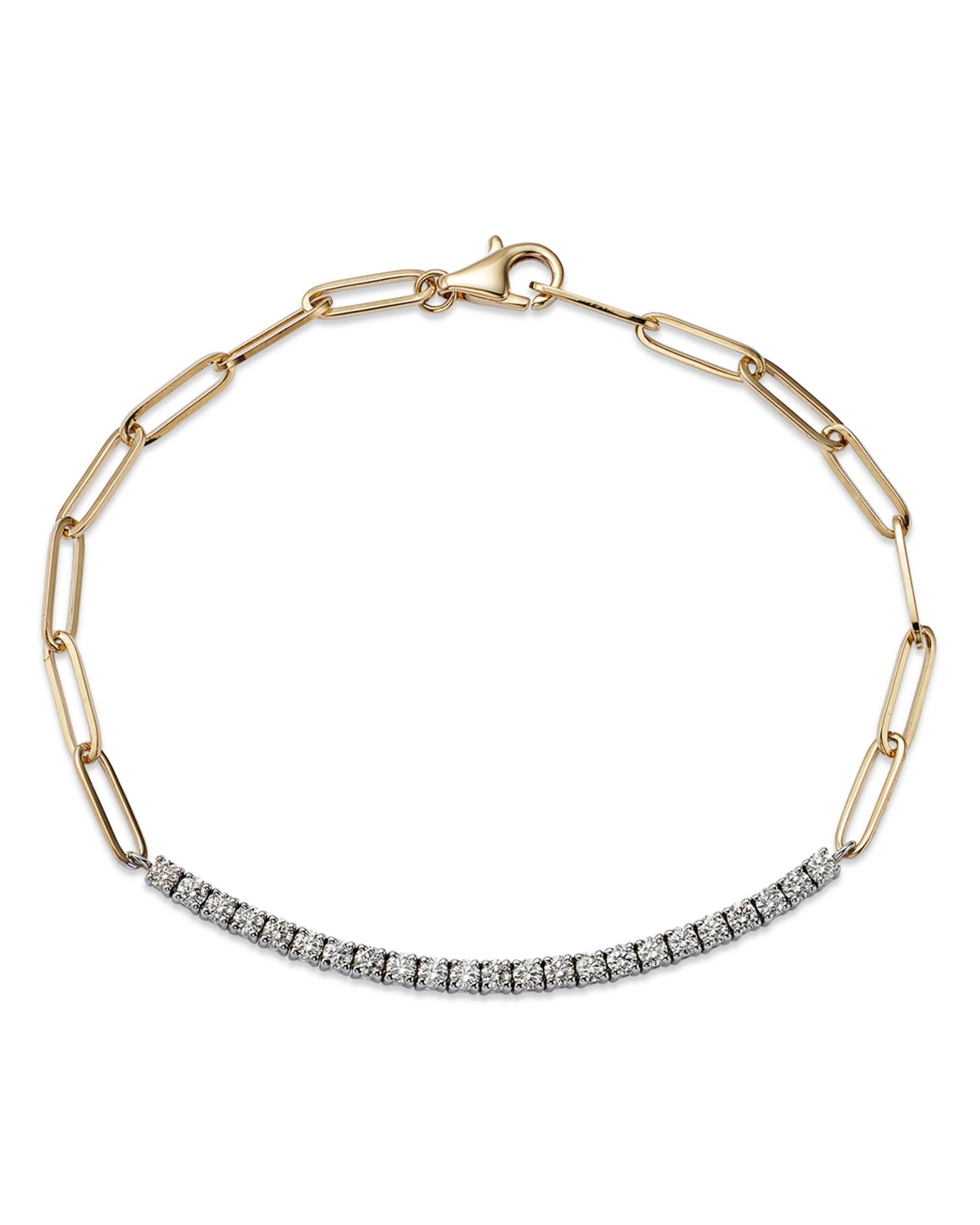 Diamond Bar Paperclip Link Bracelet in 14K White & Yellow Gold, 0.80 ct. t.w. - Exclusive