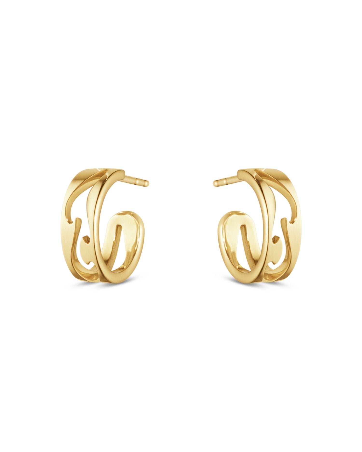 18K Yellow Gold Open Pattern Small Hoop Earrings