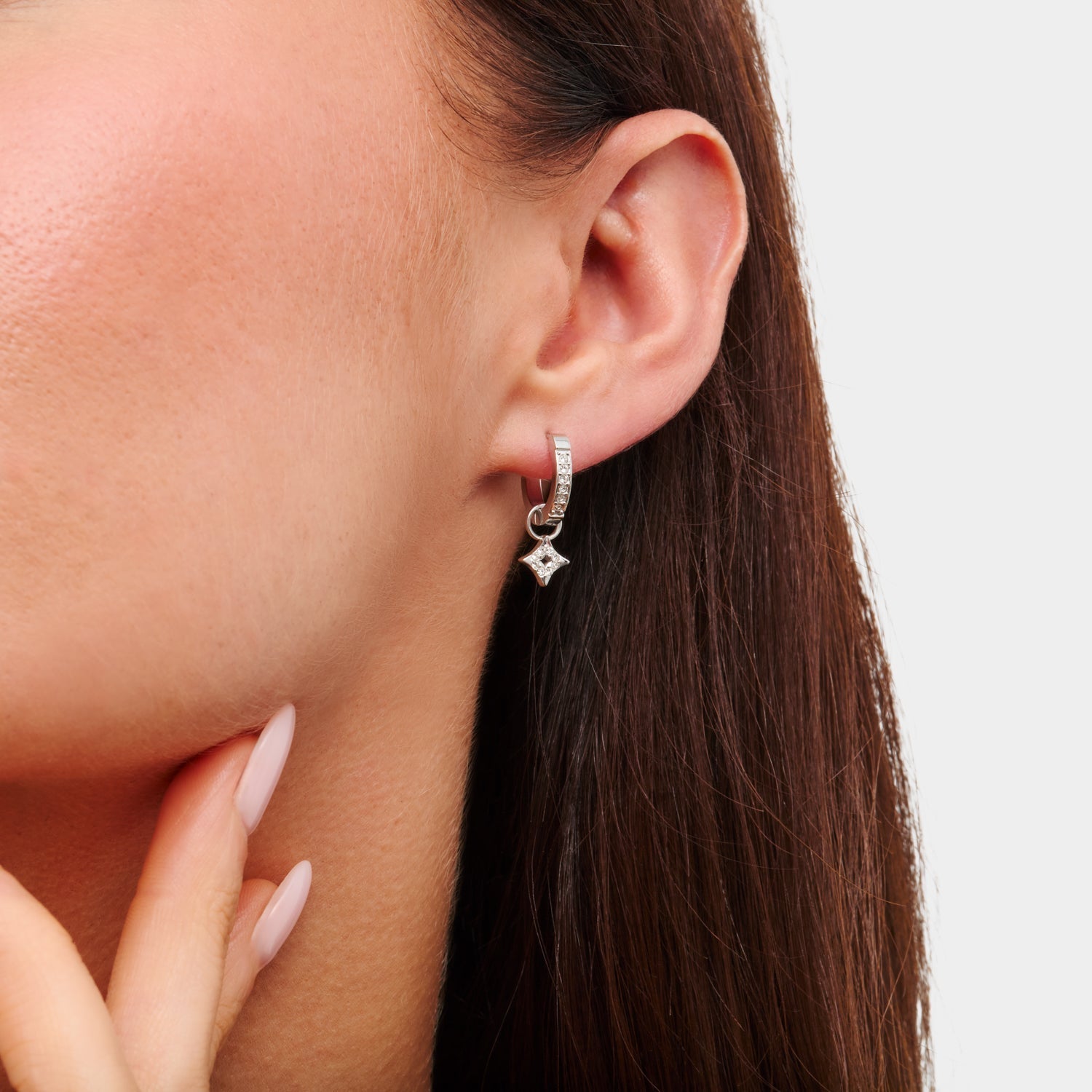 Moon and Back Star Huggie Hoop Earrings (Silver)