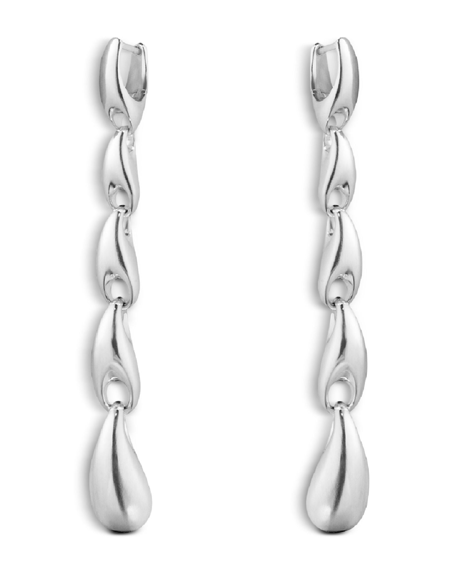 Sterling Silver Reflect Polished Link Long Drop Earrings