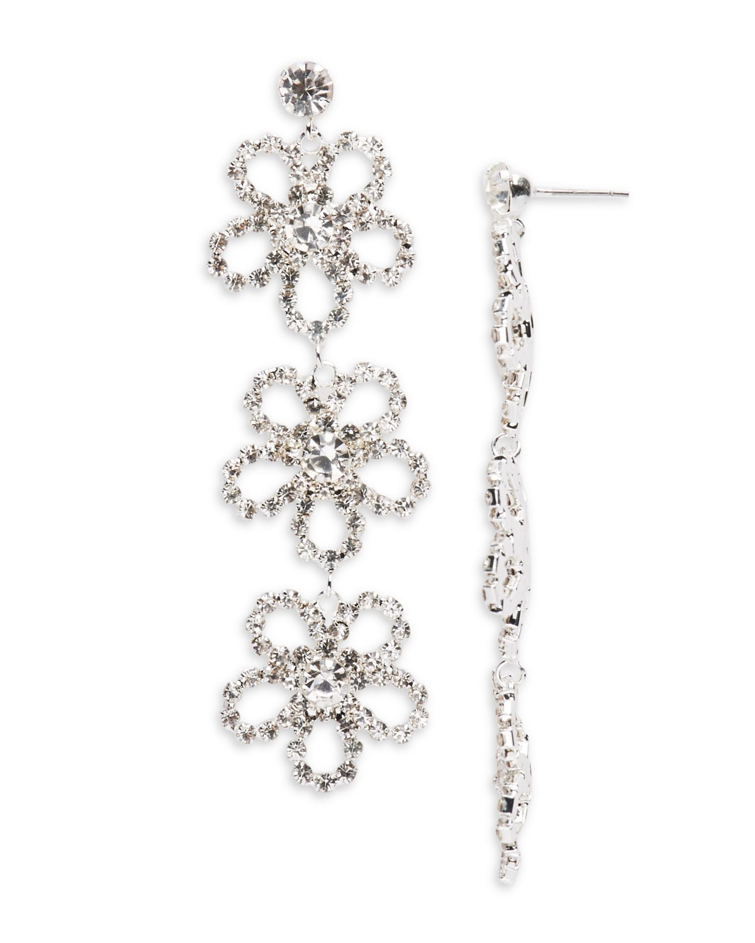 Three Part Chandelier Flower Drop Earrings - Exclusive