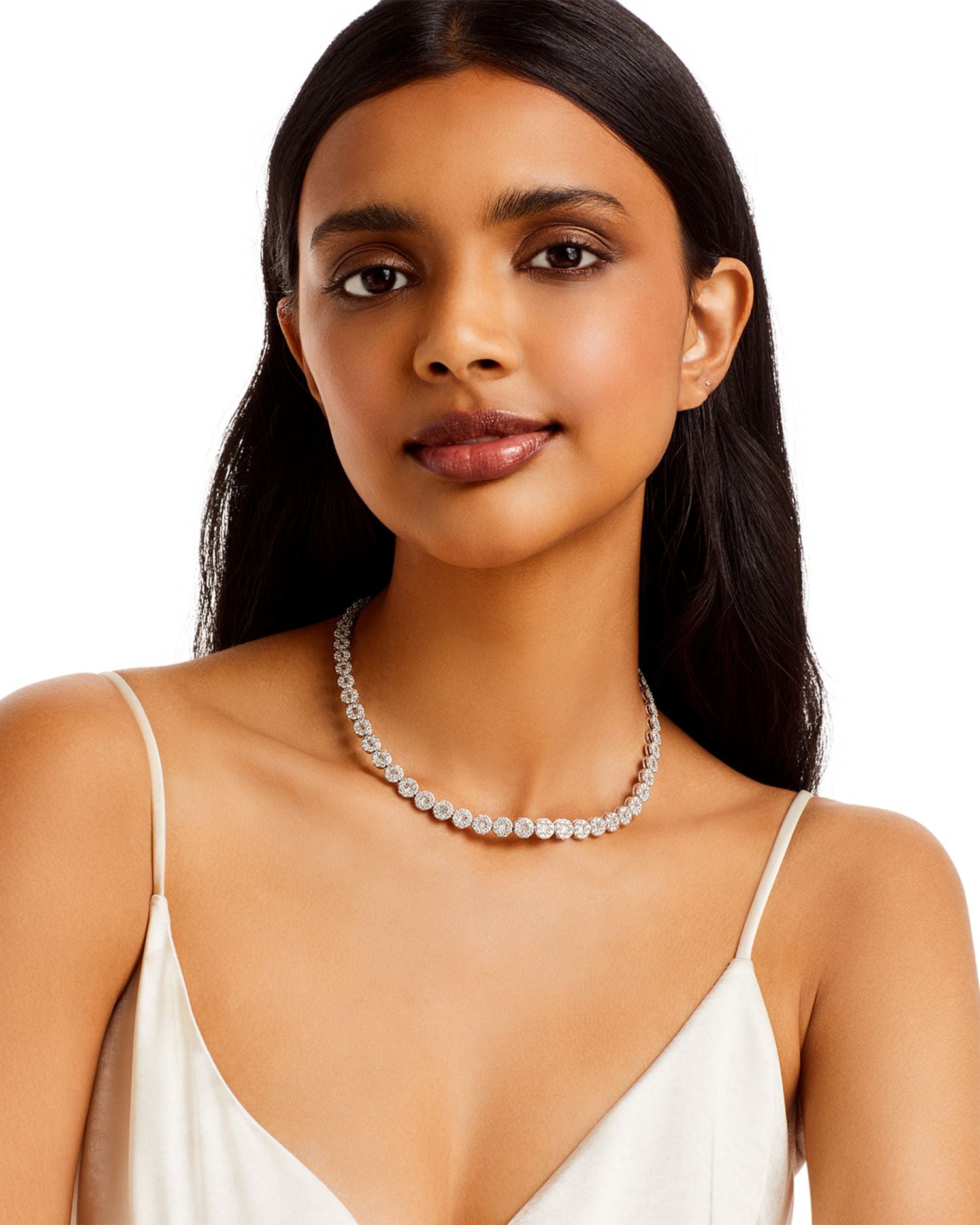 Diamond Round & Baguette Collar Necklace in 14K White Gold, 10.50 ct. t.w. - Exclusive