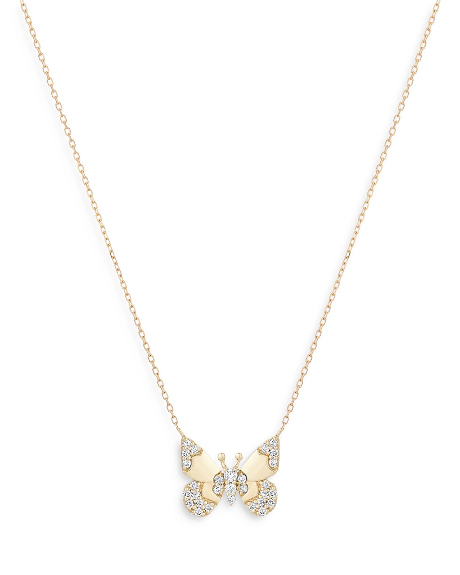 14K Yellow Gold Enchanted Diamond Butterfly Pendant Necklace, 16'