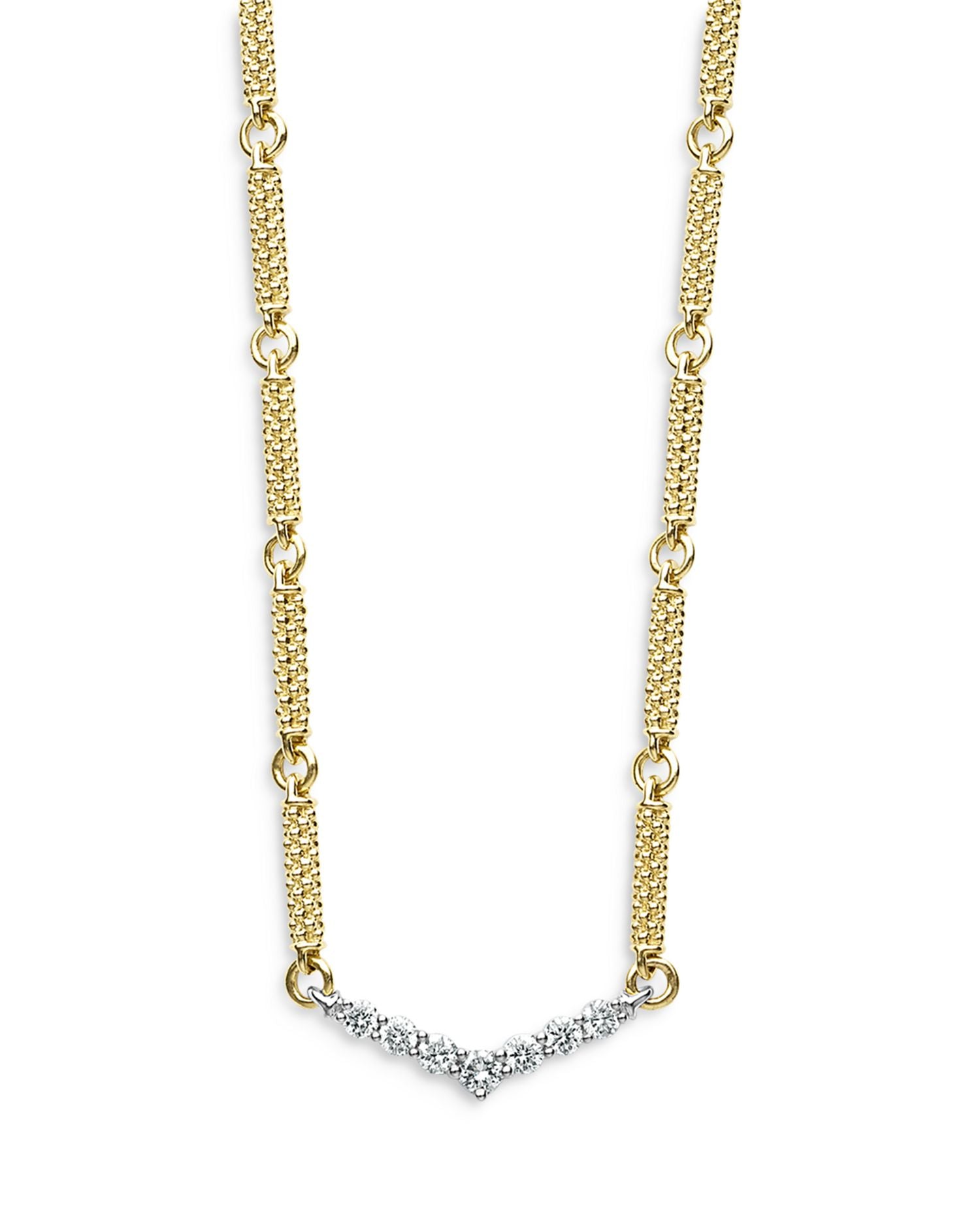 18K White & Yellow Gold Signature Caviar Diamond Chevron Bead Link Statement Necklace, 16-18"