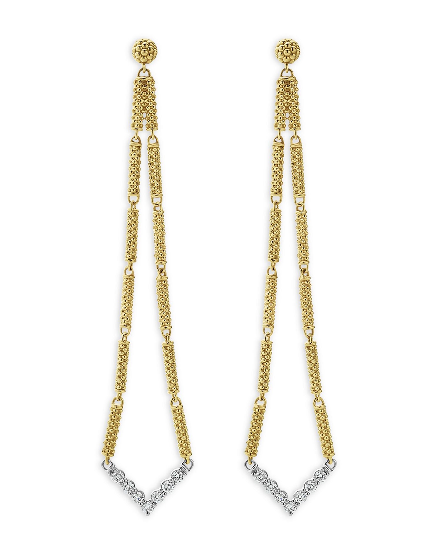 18K White & Yellow Gold Signature Caviar Diamond Chevron Drop Earrings