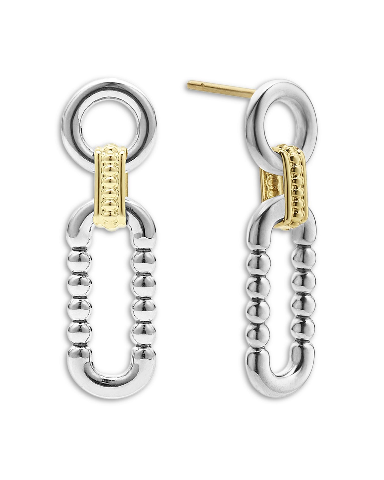 18K Yellow & Sterling Silver Signature Caviar Link Drop Earrings