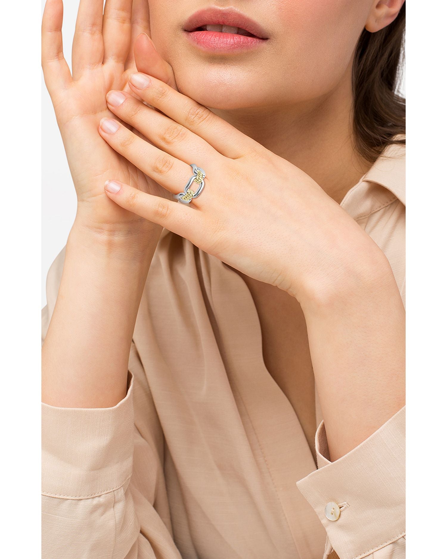 18K Yellow & Sterling Silver Signature Caviar Link Ring