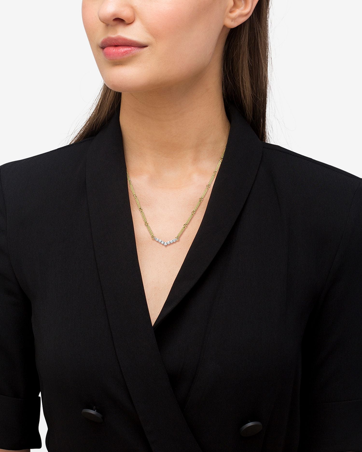 18K White & Yellow Gold Signature Caviar Diamond Chevron Bead Link Statement Necklace, 16-18"