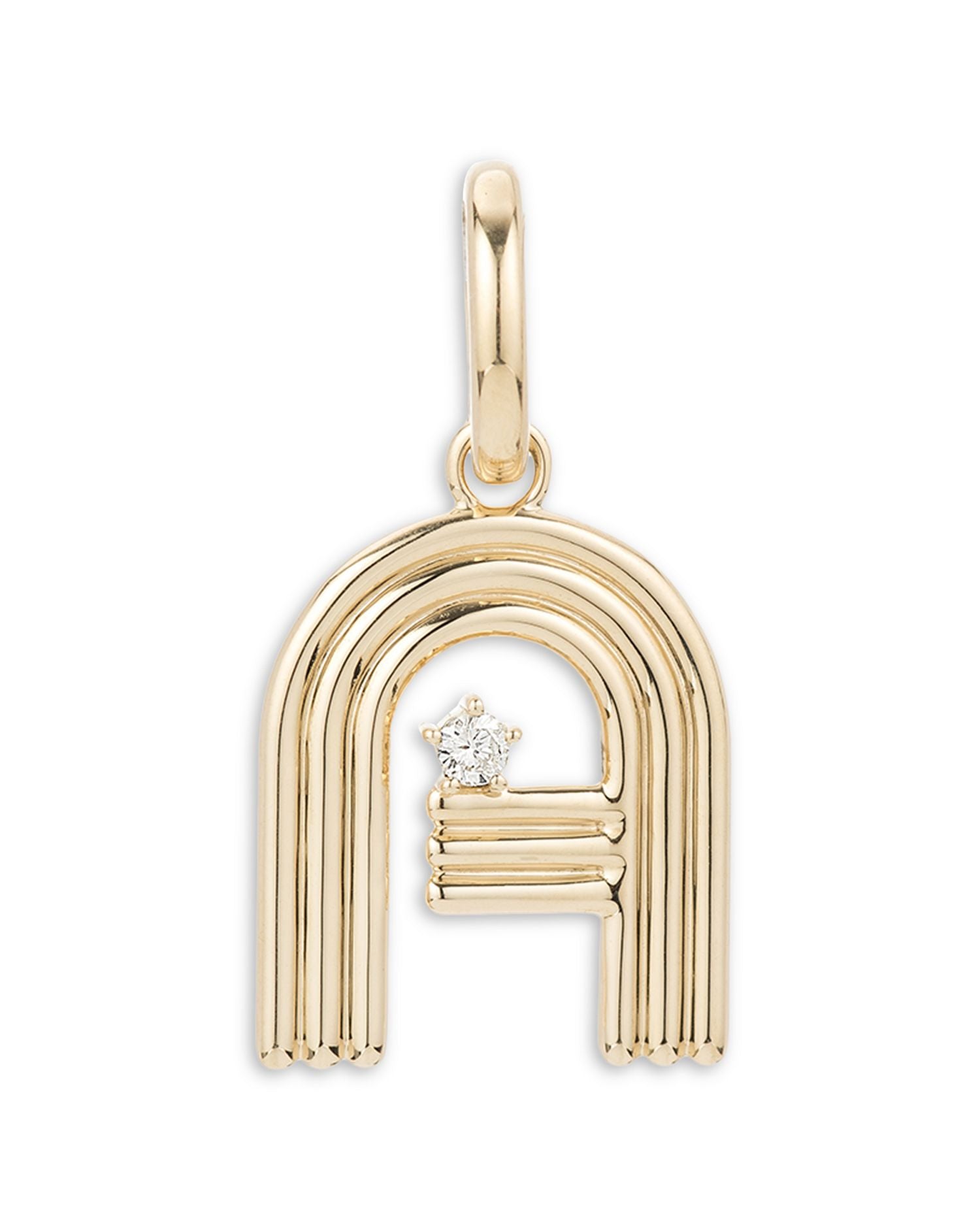 14K Yellow Gold Groovy Diamond Initial Pendant
