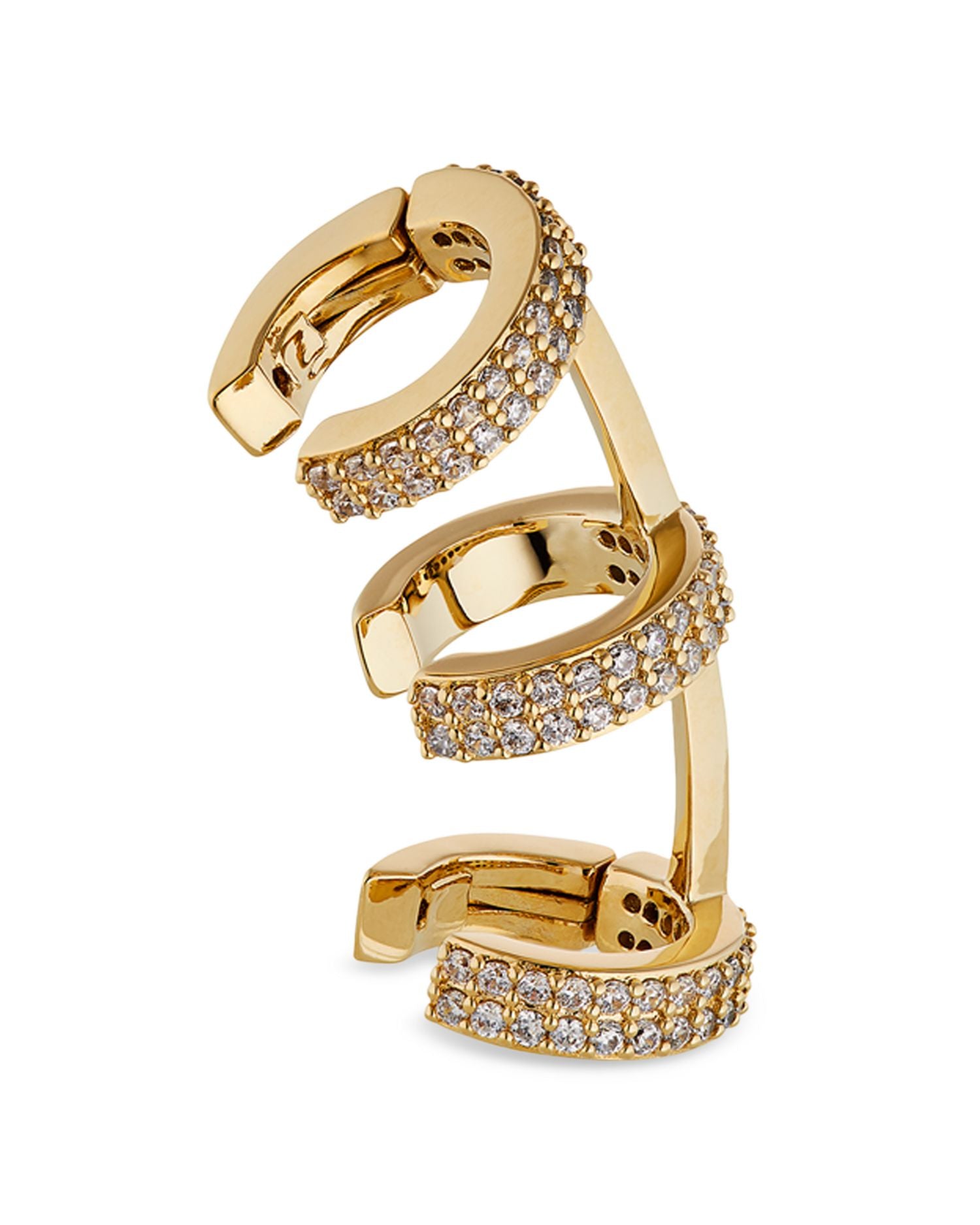 Small Fortune Pavé Triple Cuff Clip On Climber Earring in 18K Gold Plated