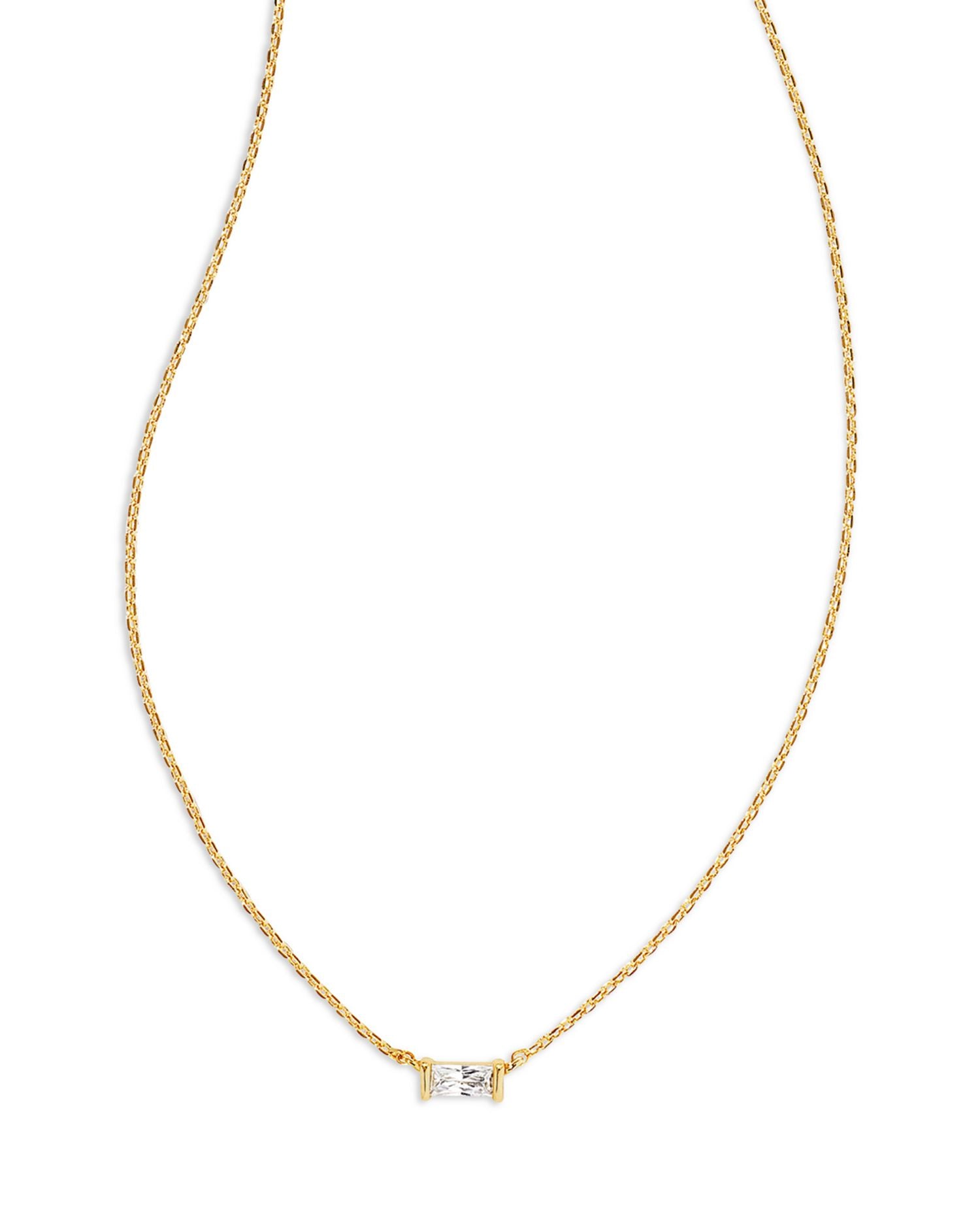 Juliette Baguette Cubic Zirconia Adjustable Pendant Necklace in 14K Gold Plated, 19'