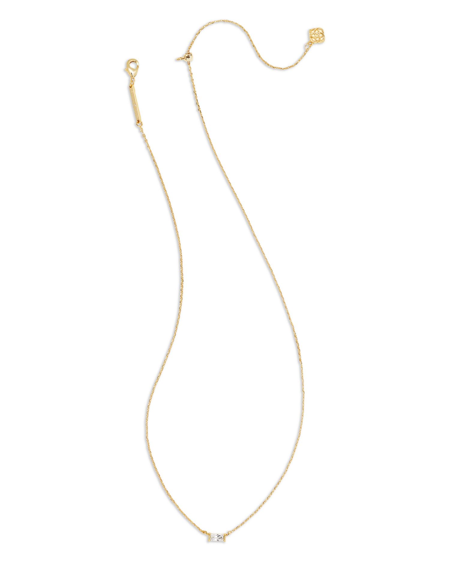 Juliette Baguette Cubic Zirconia Adjustable Pendant Necklace in 14K Gold Plated, 19'