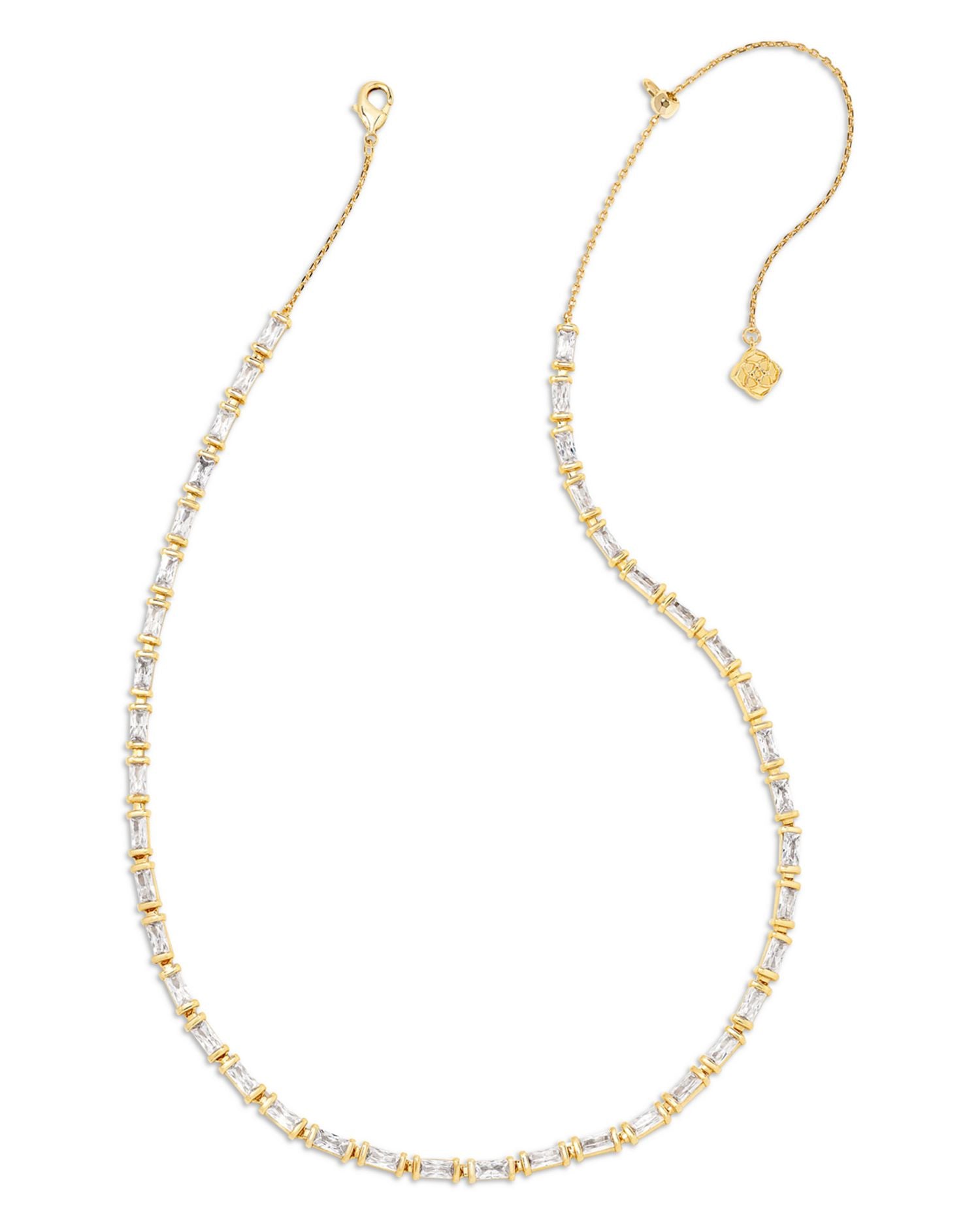 Juliette Baguette Cubic Zirconia Adjustable Strand Necklace in 14K Gold Plated, 19'