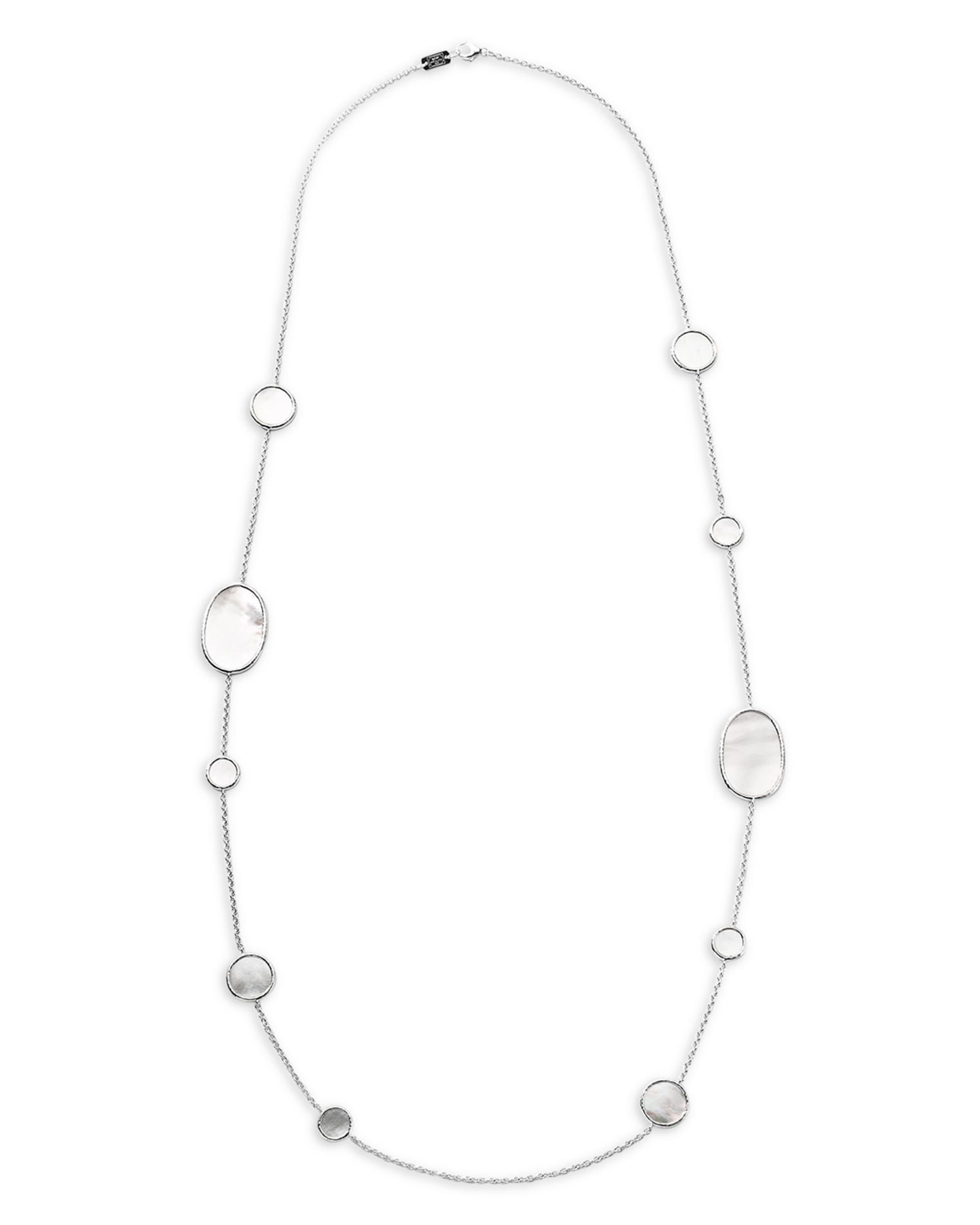 Sterling Silver Rock Candy Mother of Pearl Long Length Statement Necklace, 37'