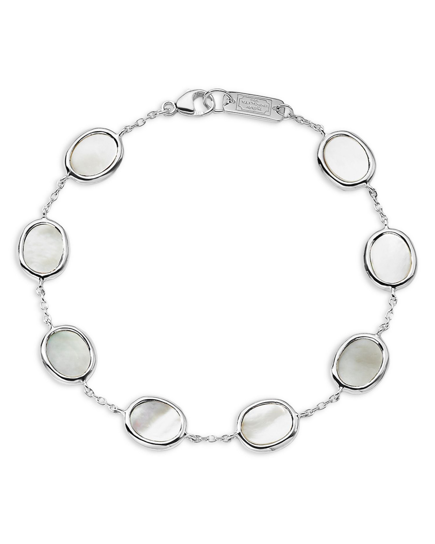 Sterling Silver Rock Candy Mother of Pearl Stone Link Bracelet