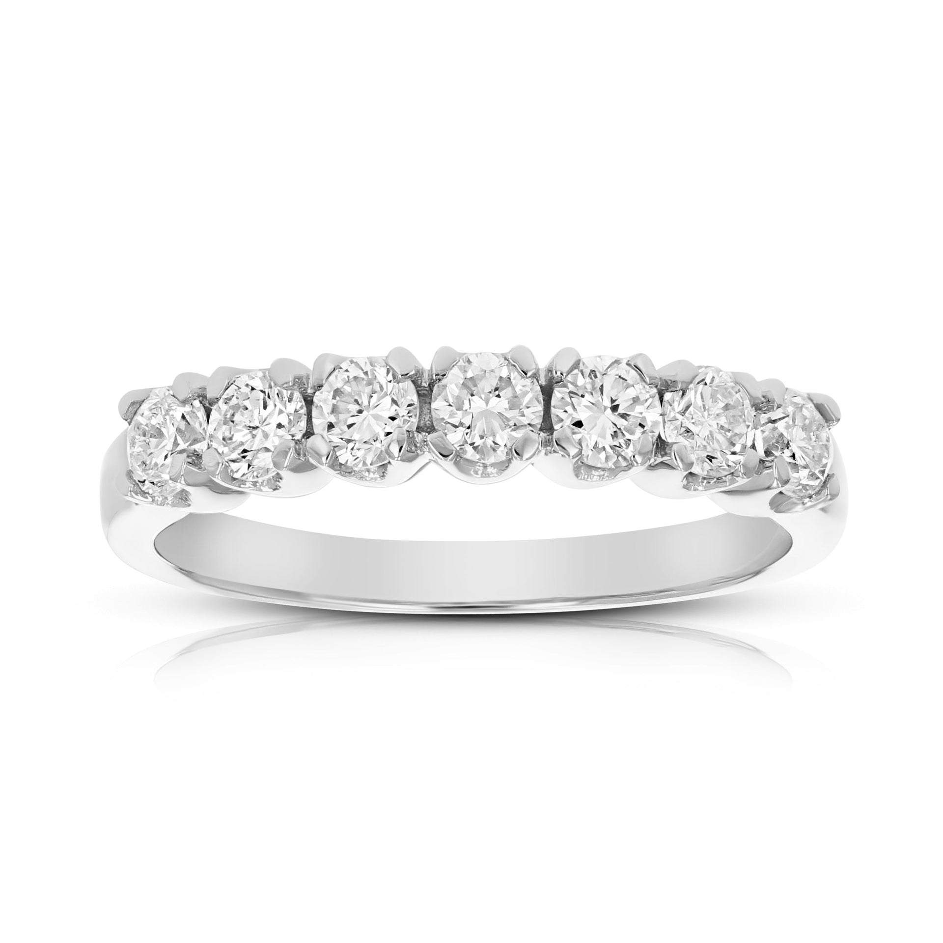 1 Cttw Diamond Wedding Band In 14K Gold 7 Stones Prong Set Bridal Ring
