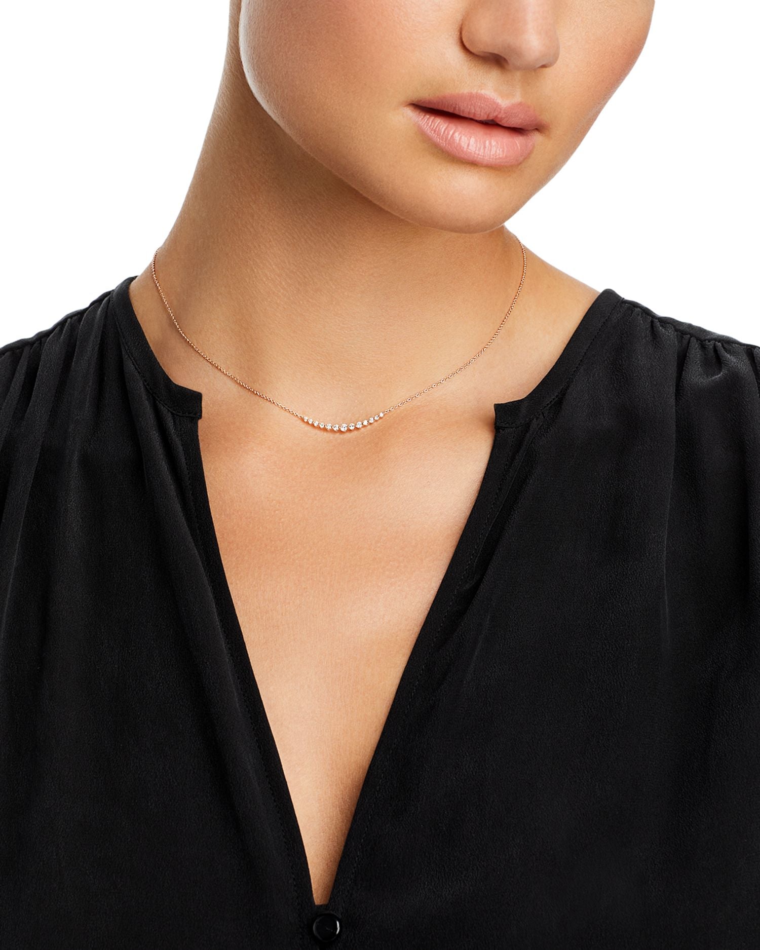 Diamond Curved Bar Necklace in 14K Rose Gold, 0.30 ct. t.w. - Exclusive