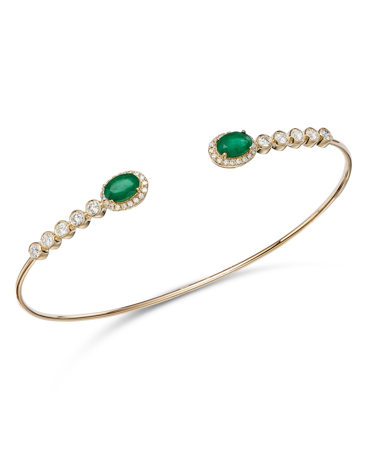 Emerald & Diamond Cuff Bangle Bracelet in 14K Yellow Gold - Exclusive