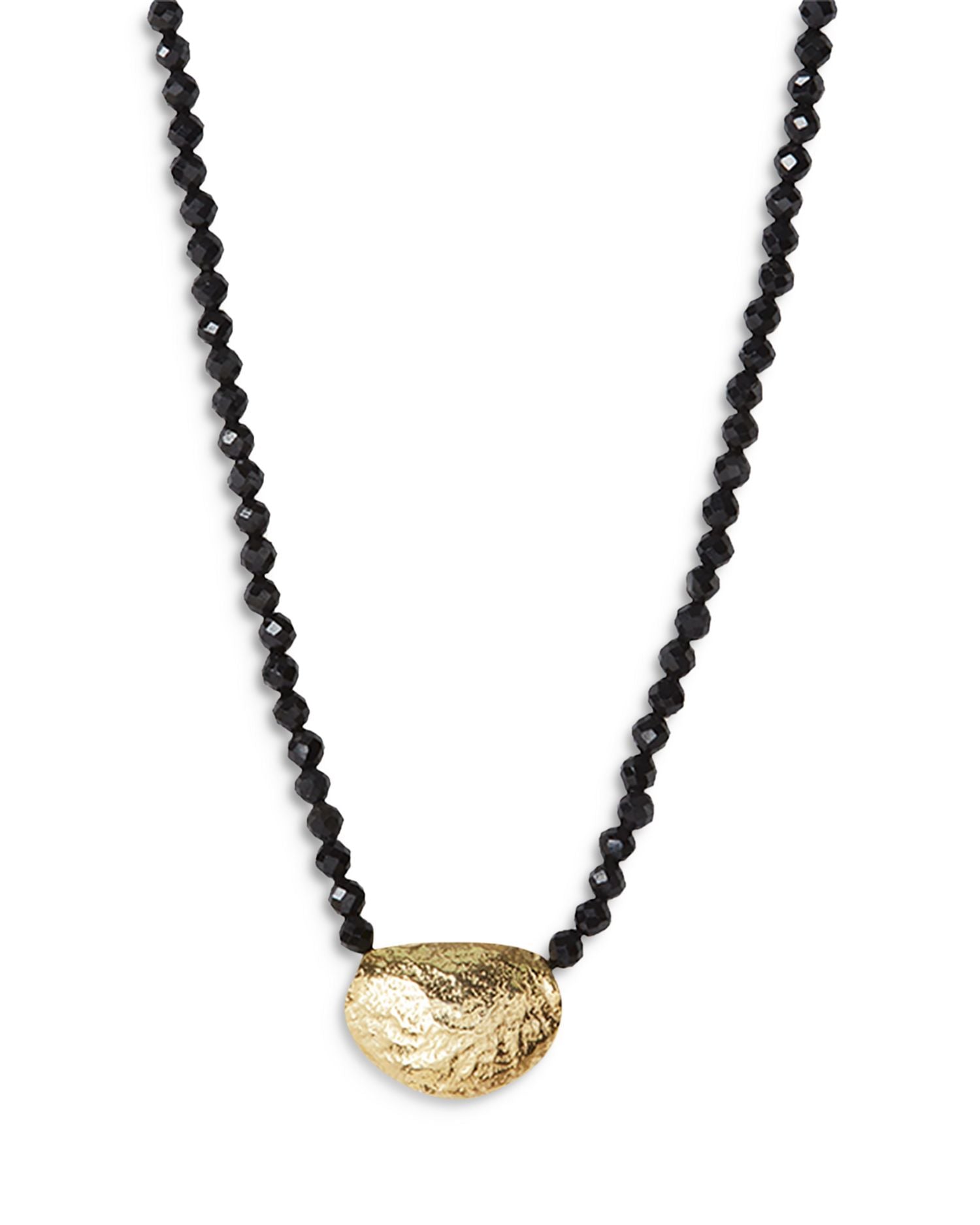 14K Gold Plated Sterling Silver & Onyx Molten Bead Necklace, 14" - 16"