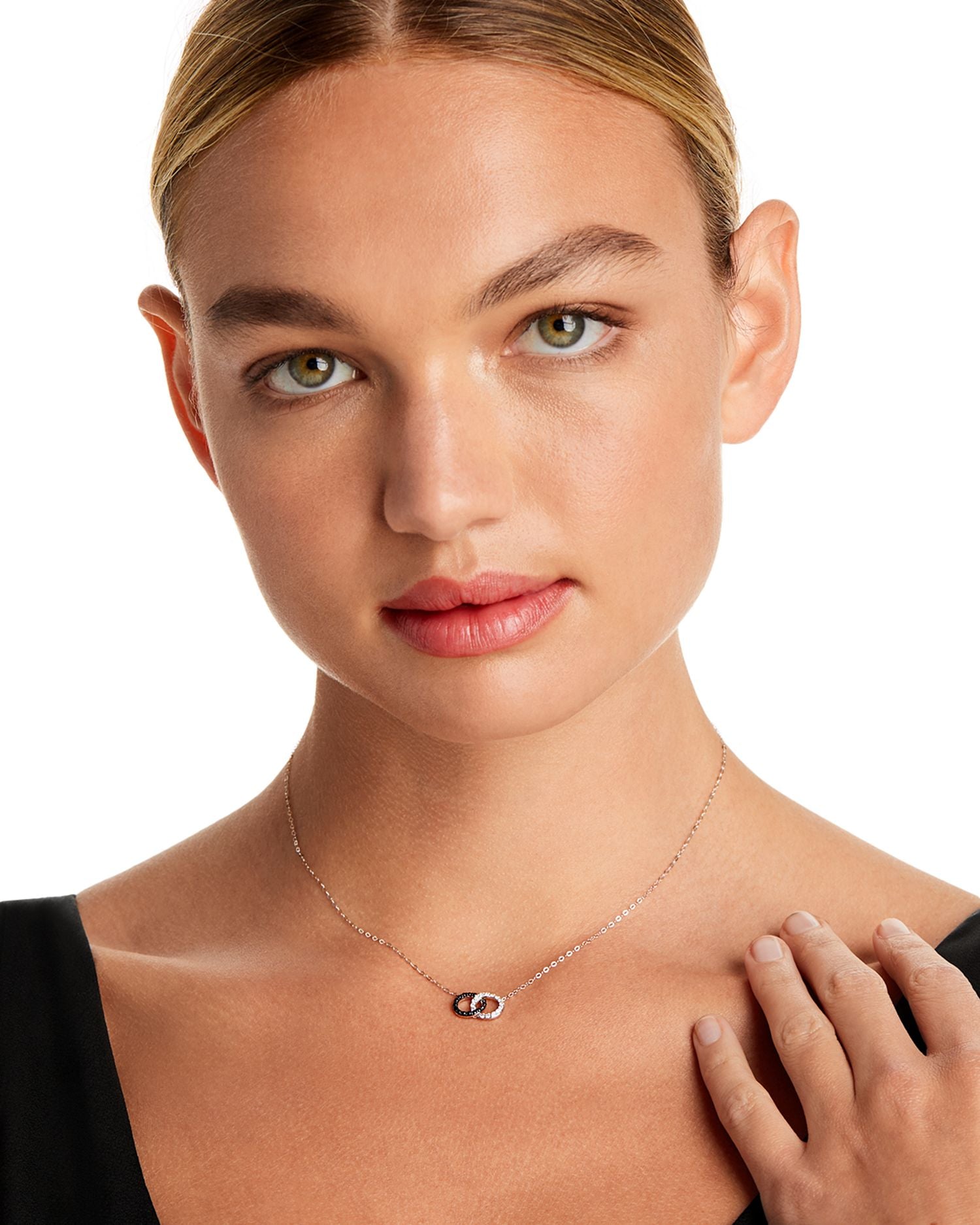 White & Black Diamond Double O Pendant Necklace in 14K White Gold, 0.25 ct. t.w. - 150th Anniversary Exclusive