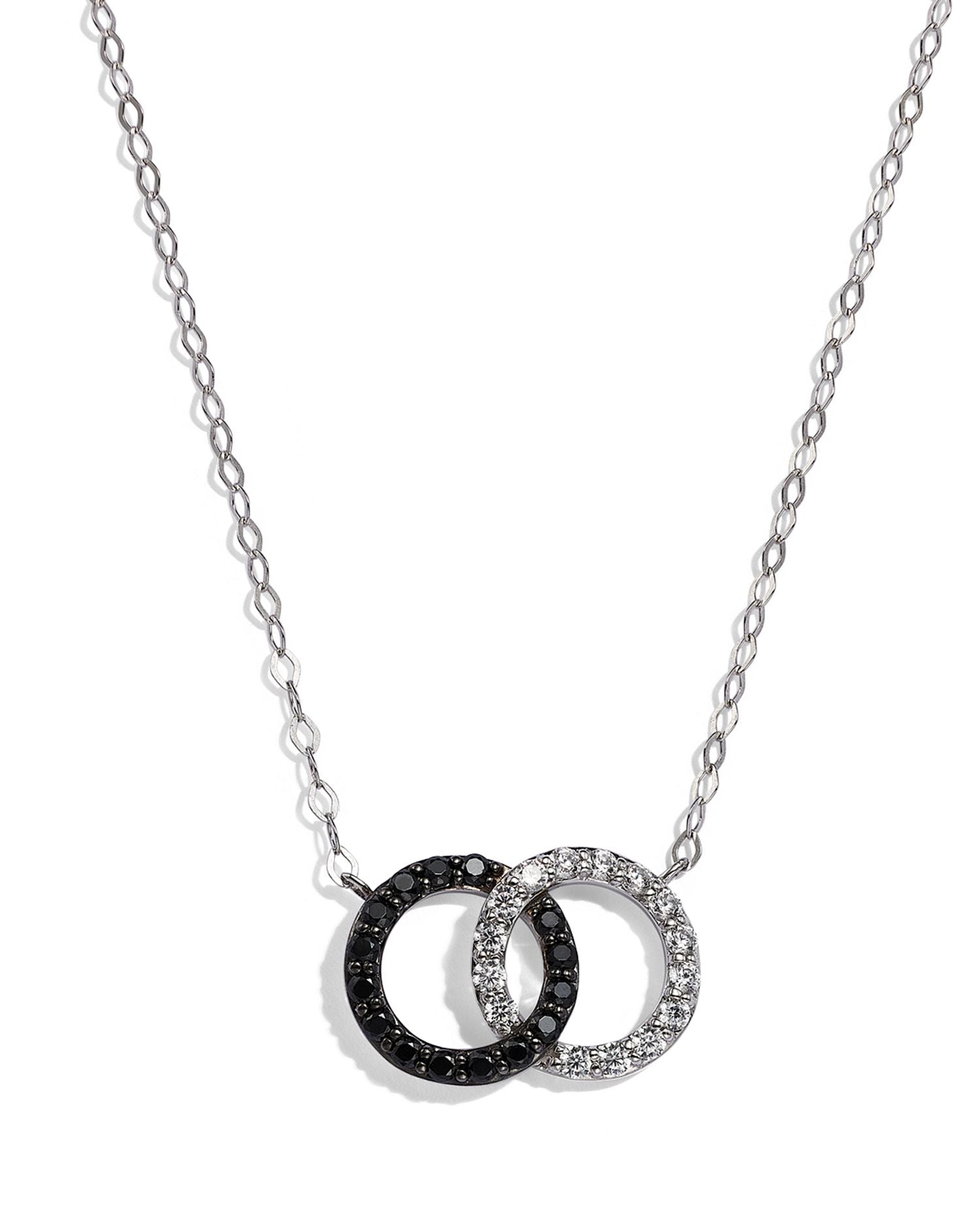 White & Black Diamond Double O Pendant Necklace in 14K White Gold, 0.25 ct. t.w. - 150th Anniversary Exclusive
