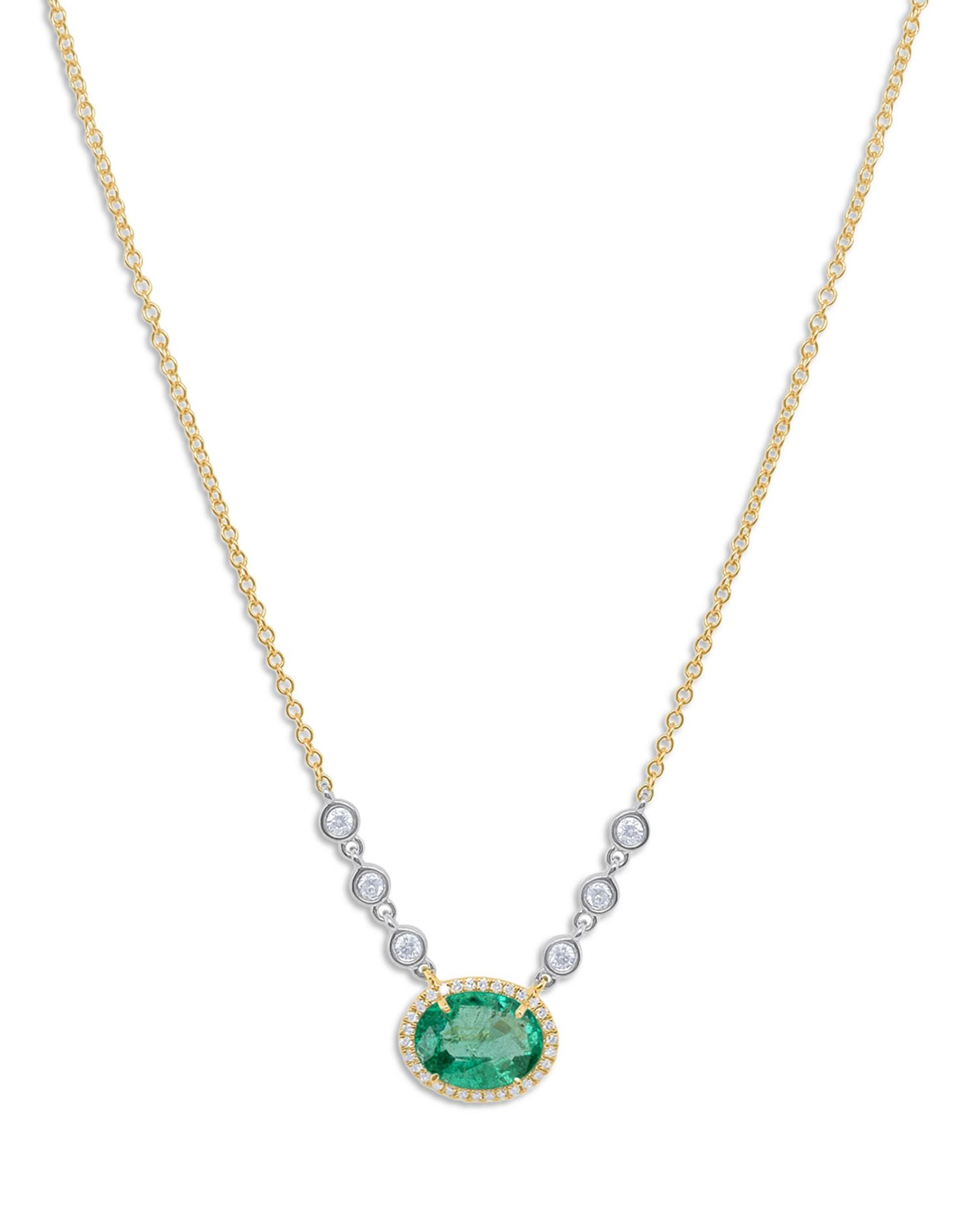 14K White & Yellow Gold Emerald & Diamond Pendant Necklace, 18'