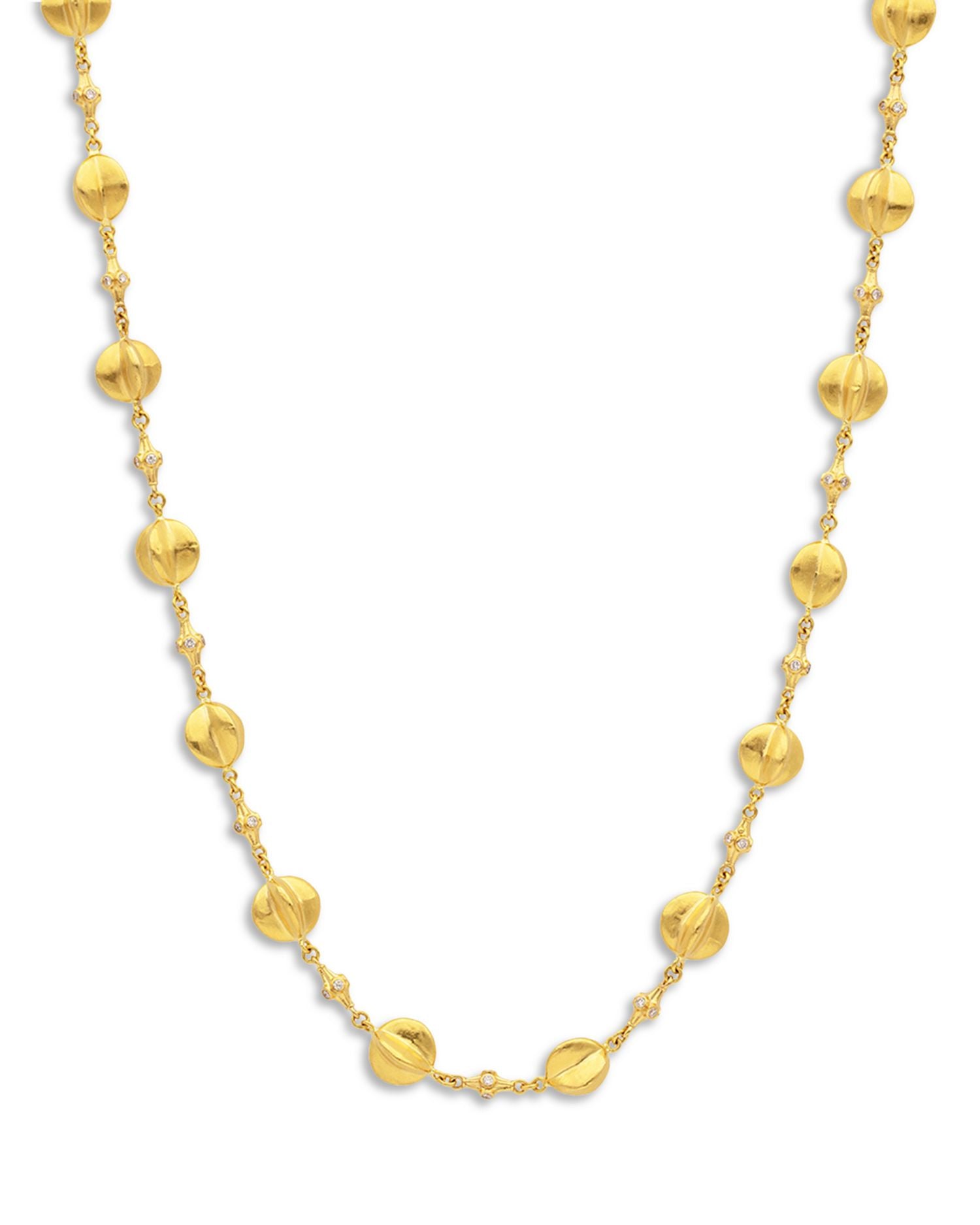 22-24K Yellow Gold Spell Diamond Station Necklace, 16.5-18.5'