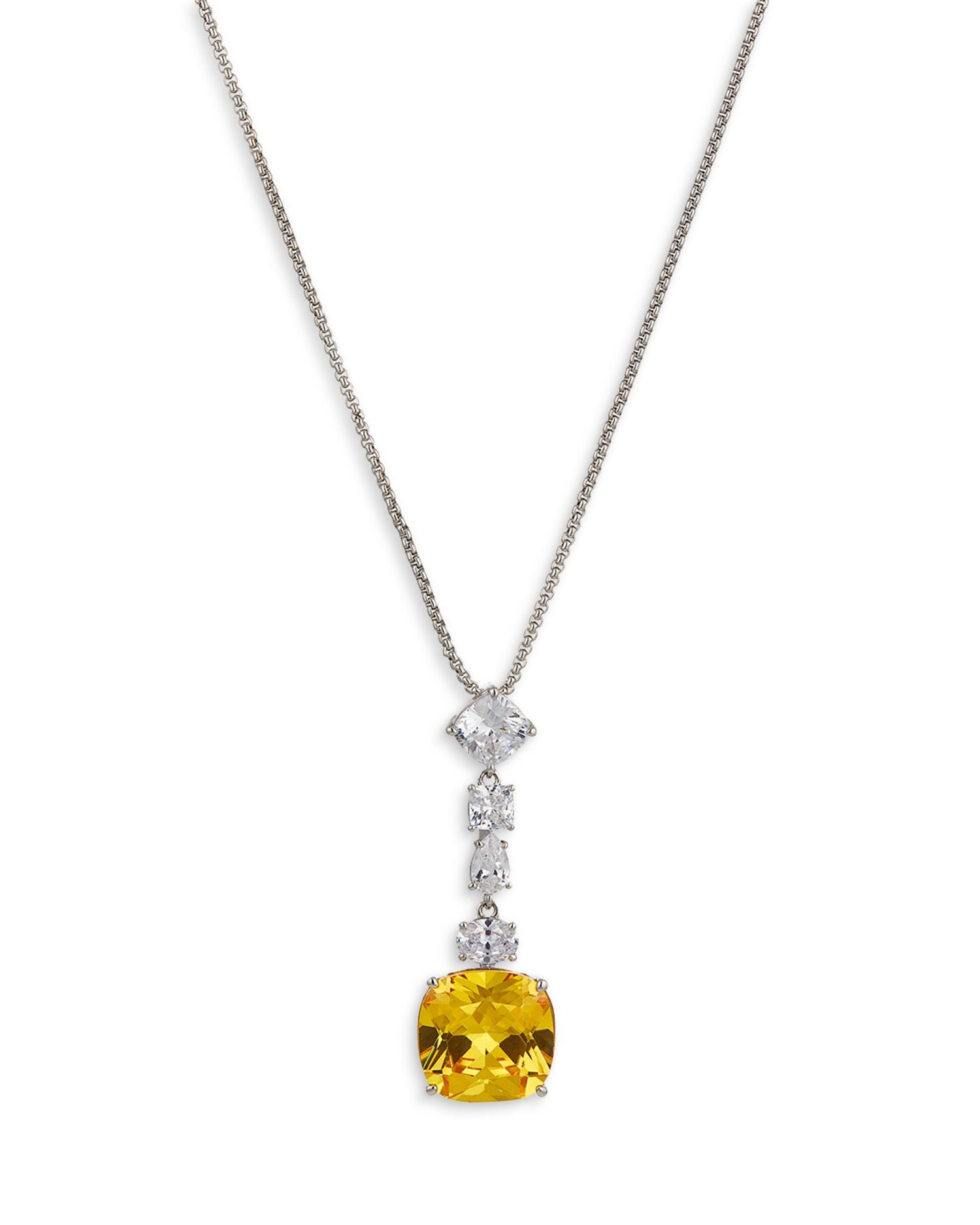 Soleil Cubic Zirconia & Nano Crystal Lariat Necklace in Silver Plated, 16"-18"