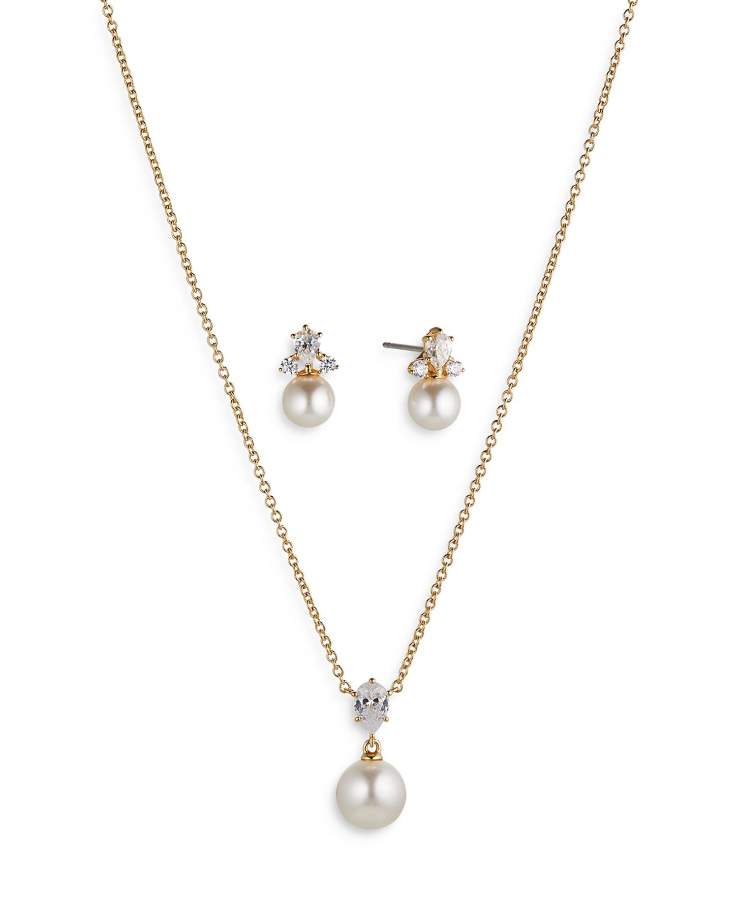 Bridesmaids Cubic Zirconia & Imitation Pearl Drop Earrings & Pendant Necklace Set