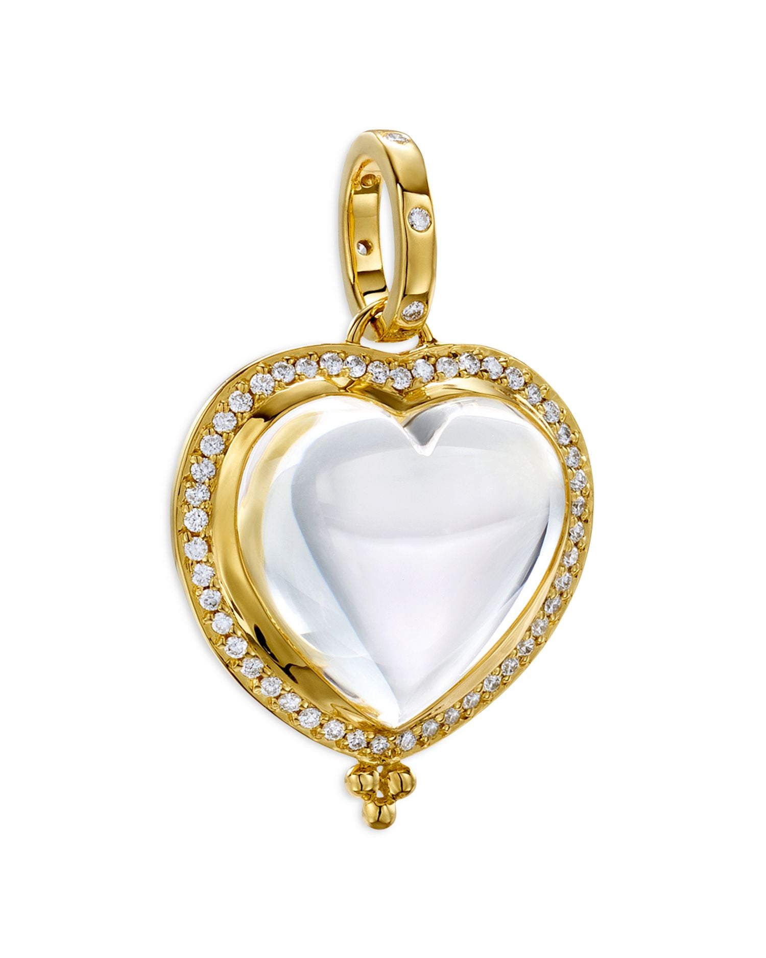 18K Yellow Gold Classic Crystal & Diamond Heart Halo Amulet Pendant