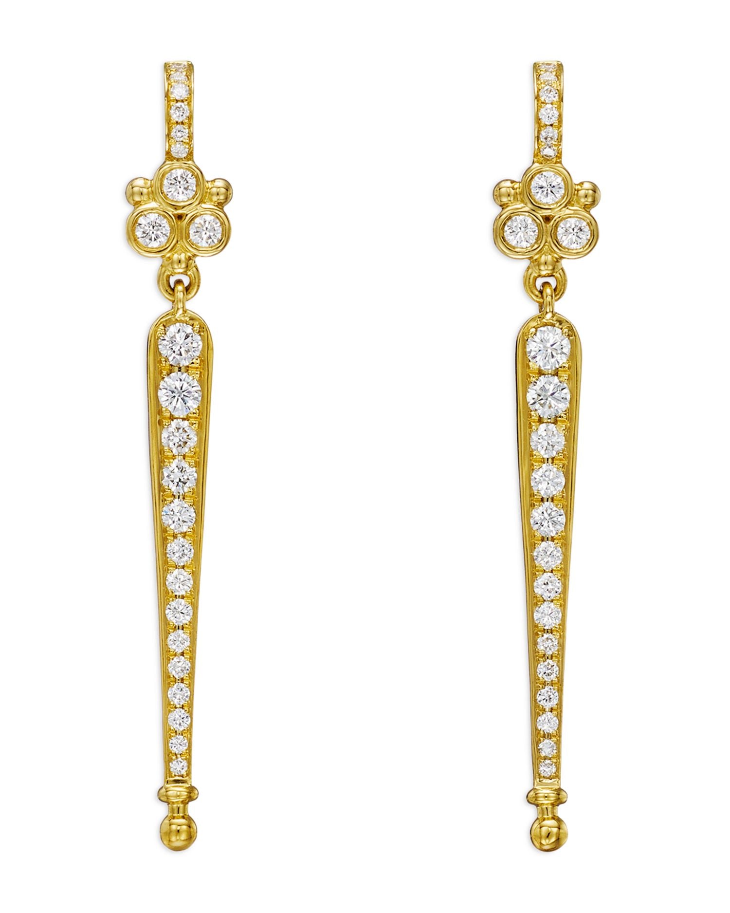 18K Yellow Gold Classic Diamond Baton Drop Earrings